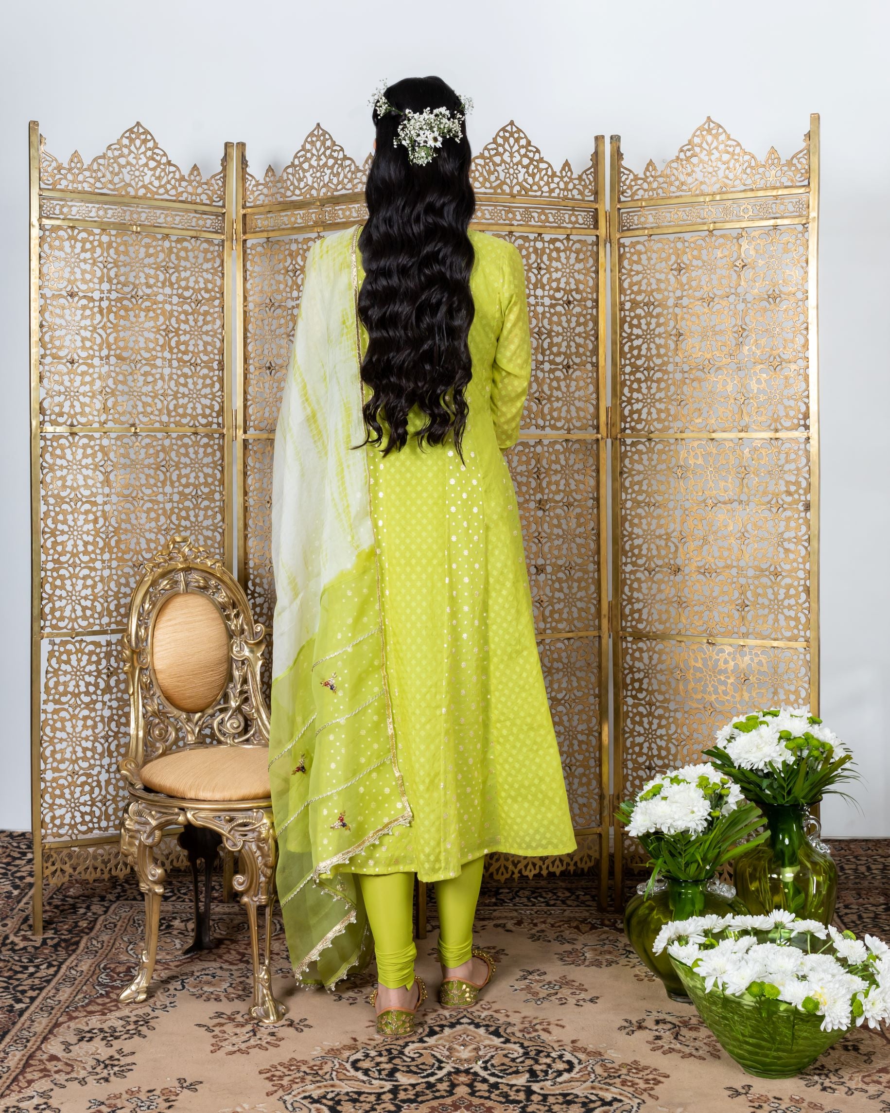 Green Embroidered Kurta Set backview