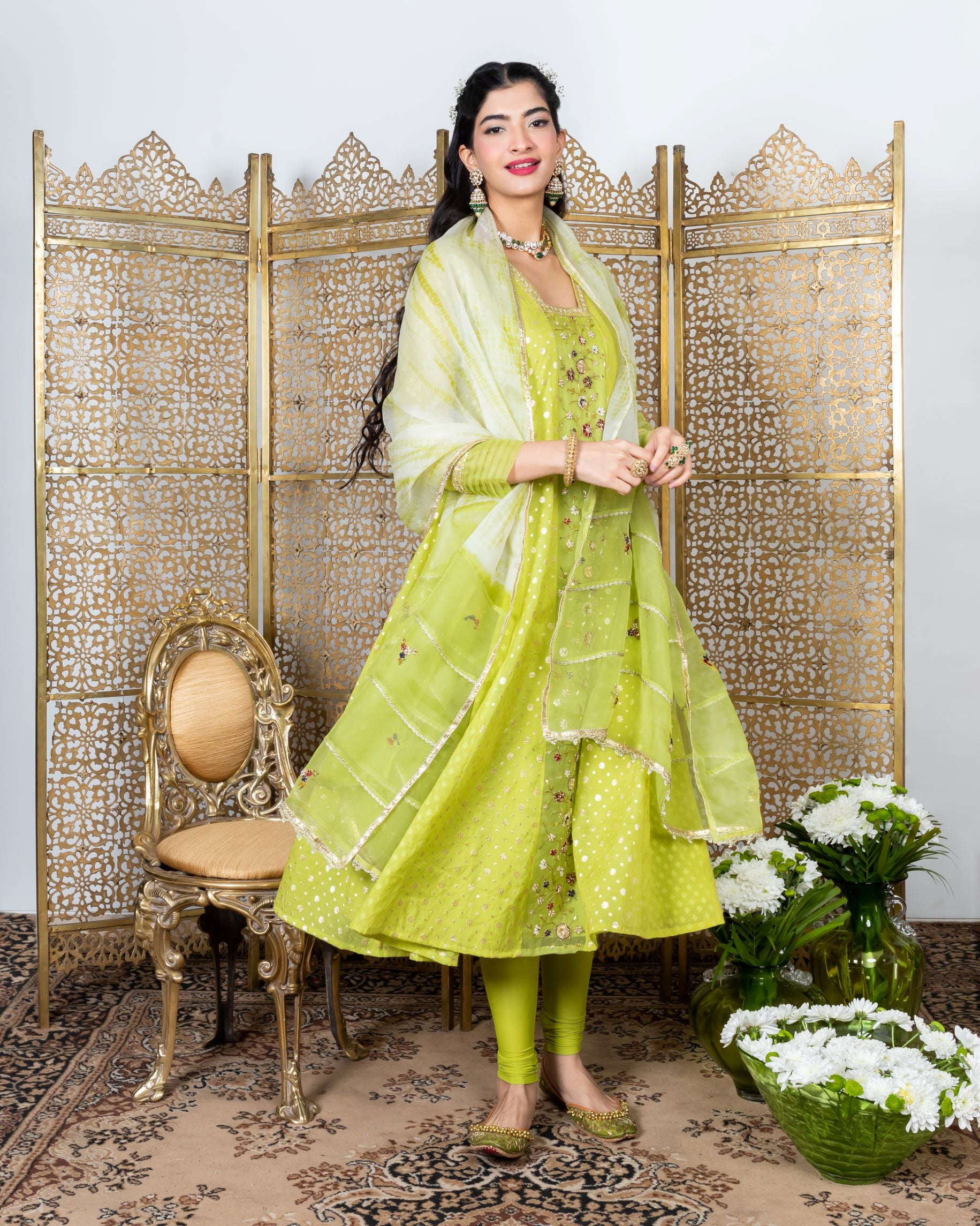 Green Embroidered Kurta Set