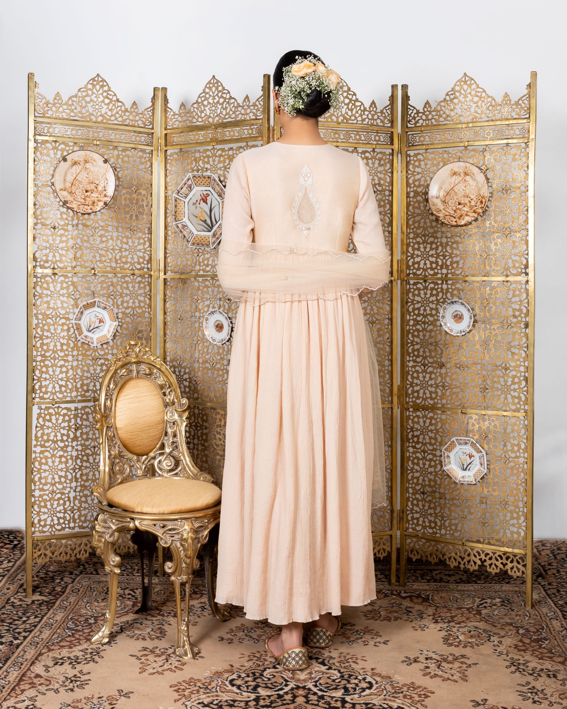 Beige Embroidered Anarkali Set backview