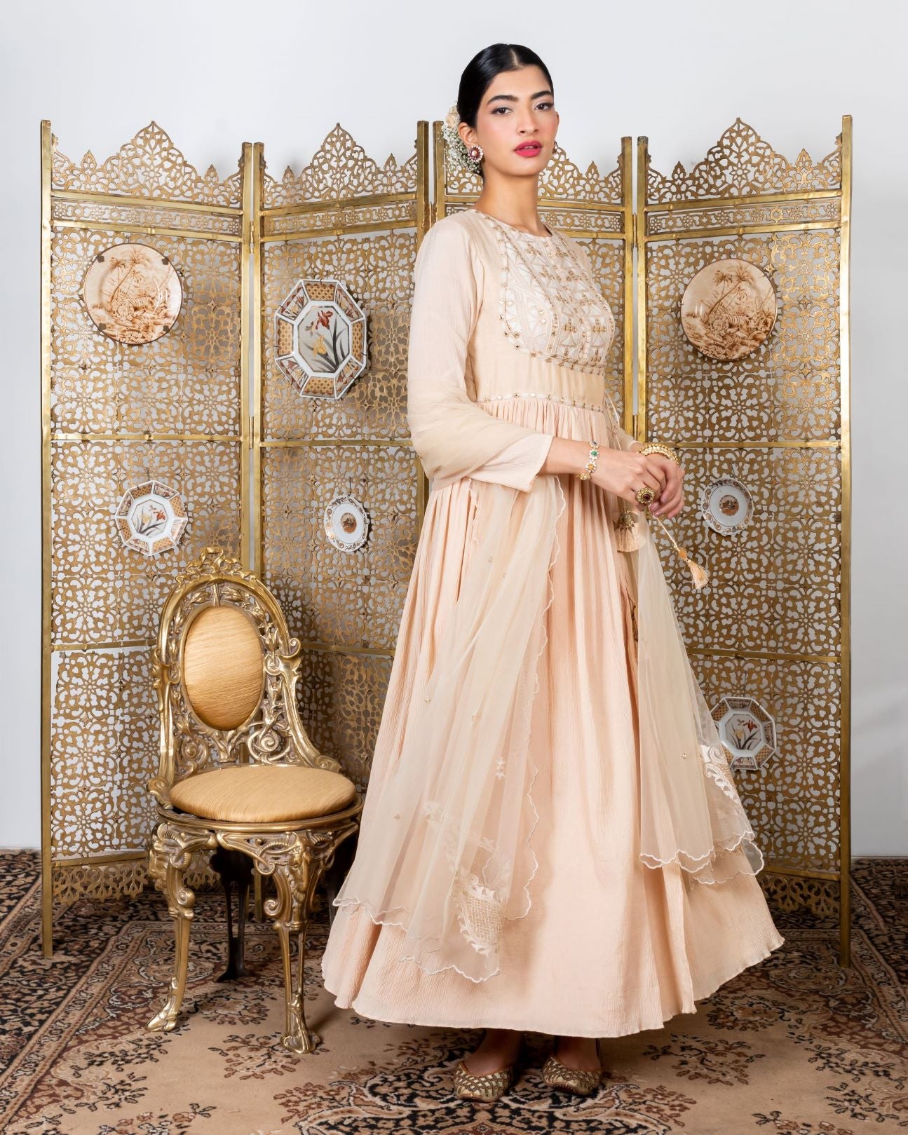 Beige Embroidered Anarkali Set