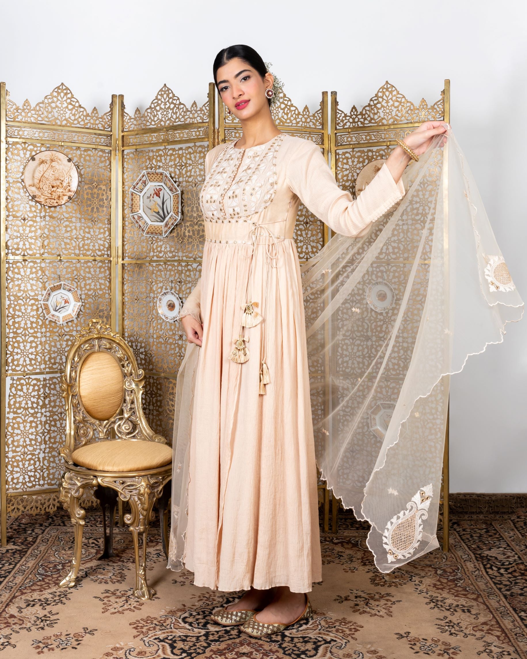 Beige Embroidered Anarkali Set sideview