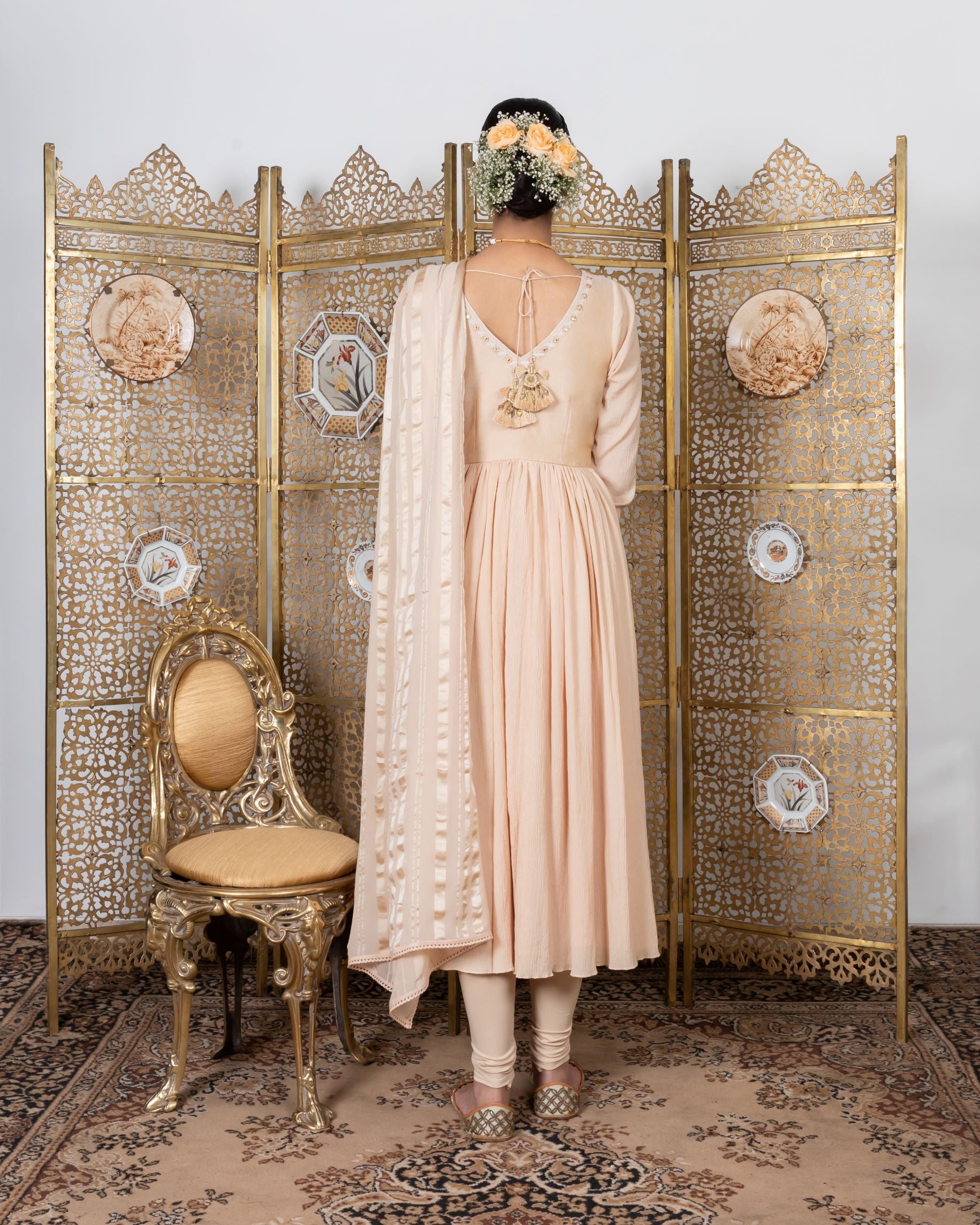 Beige Embroidered Anarkali Set backview