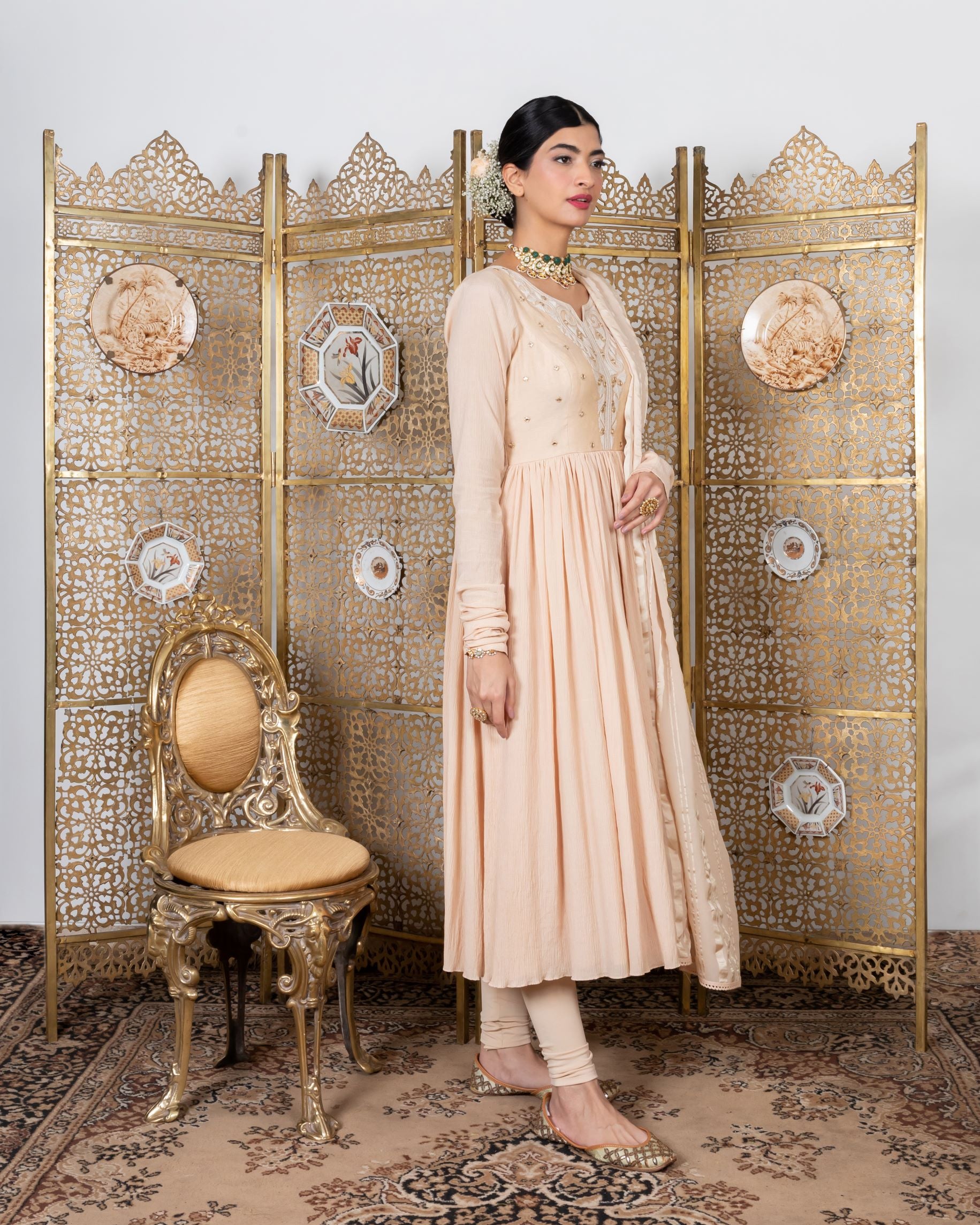 Beige Embroidered Anarkali Set sideview