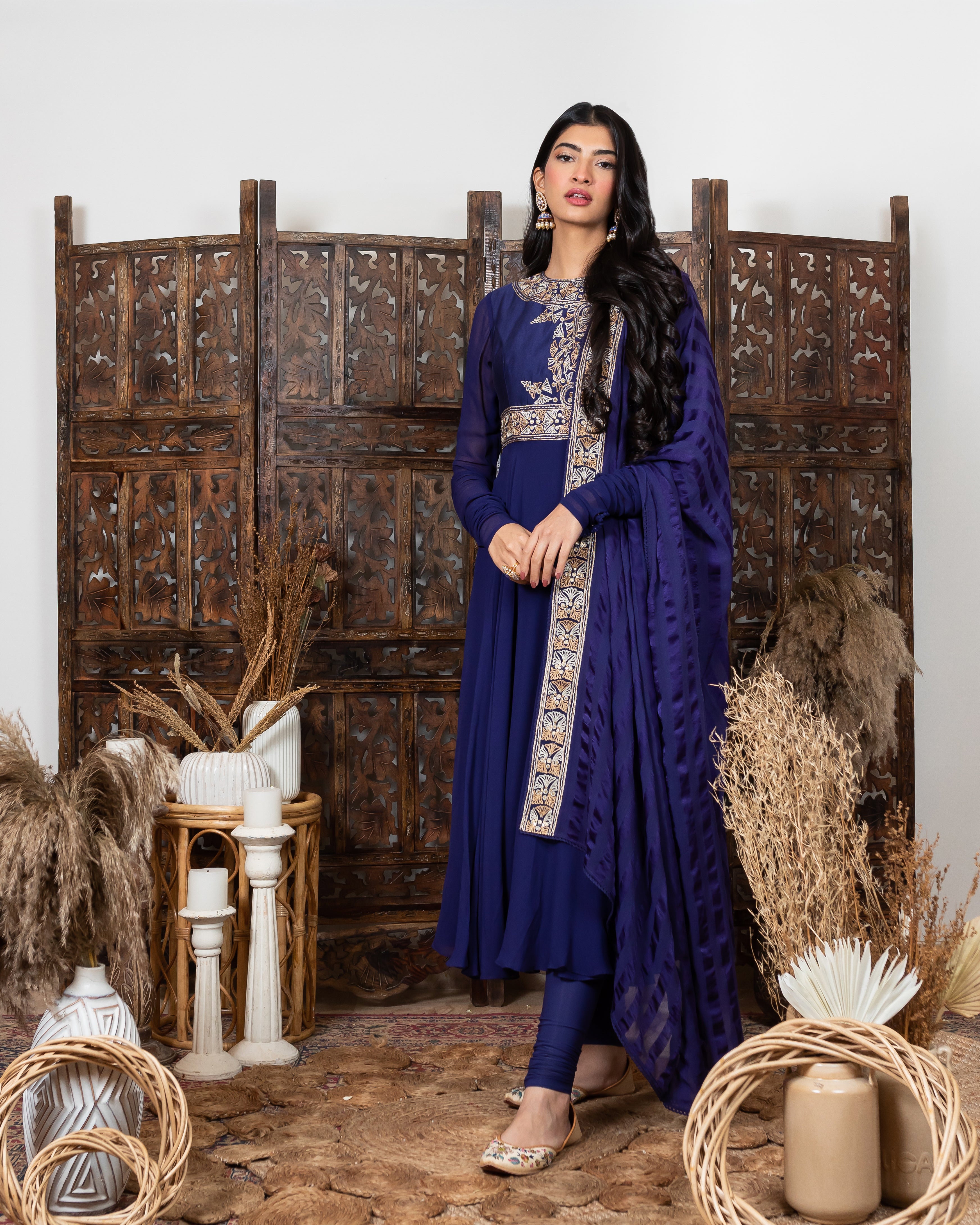 Royal Blue Embroidered Anarkali Set