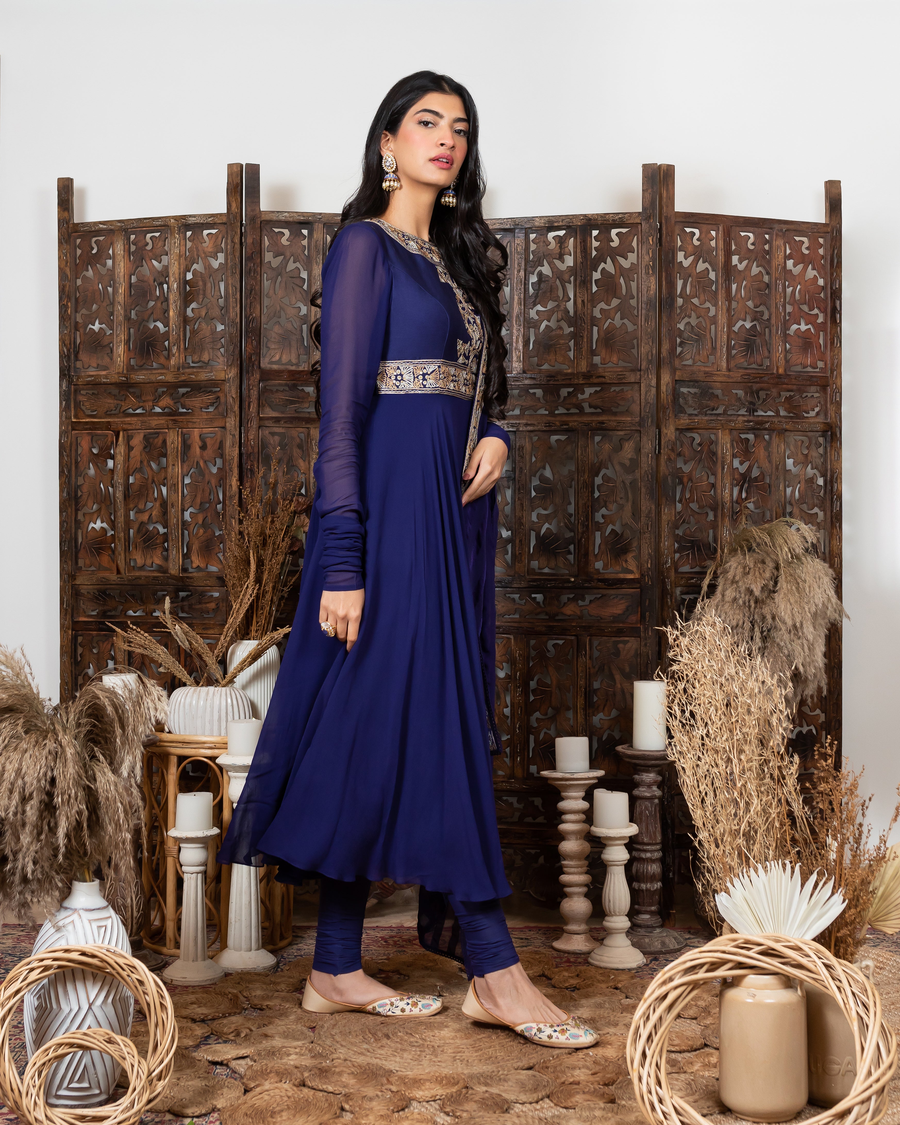 Royal Blue Embroidered Anarkali Set sideview