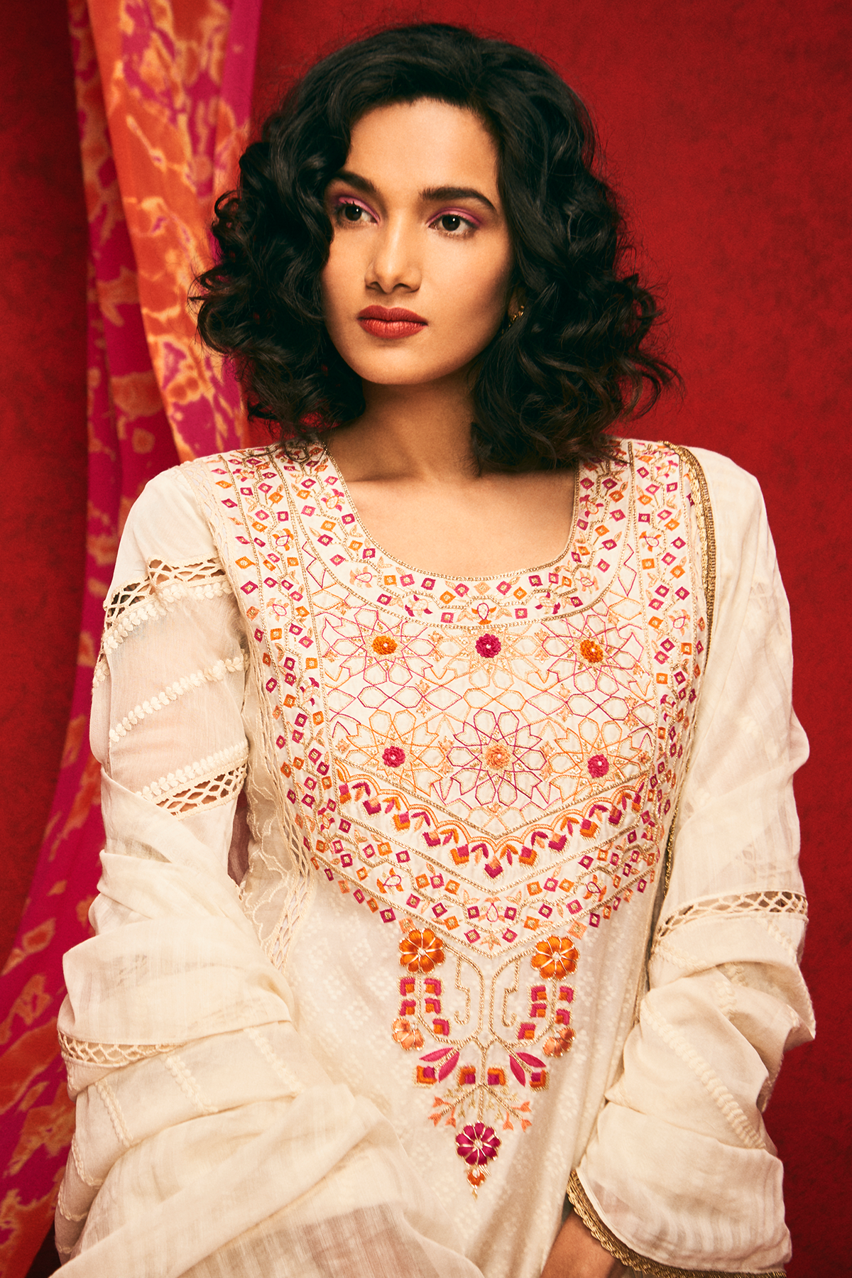 Beige Anarkali And Gharara Set Closeview