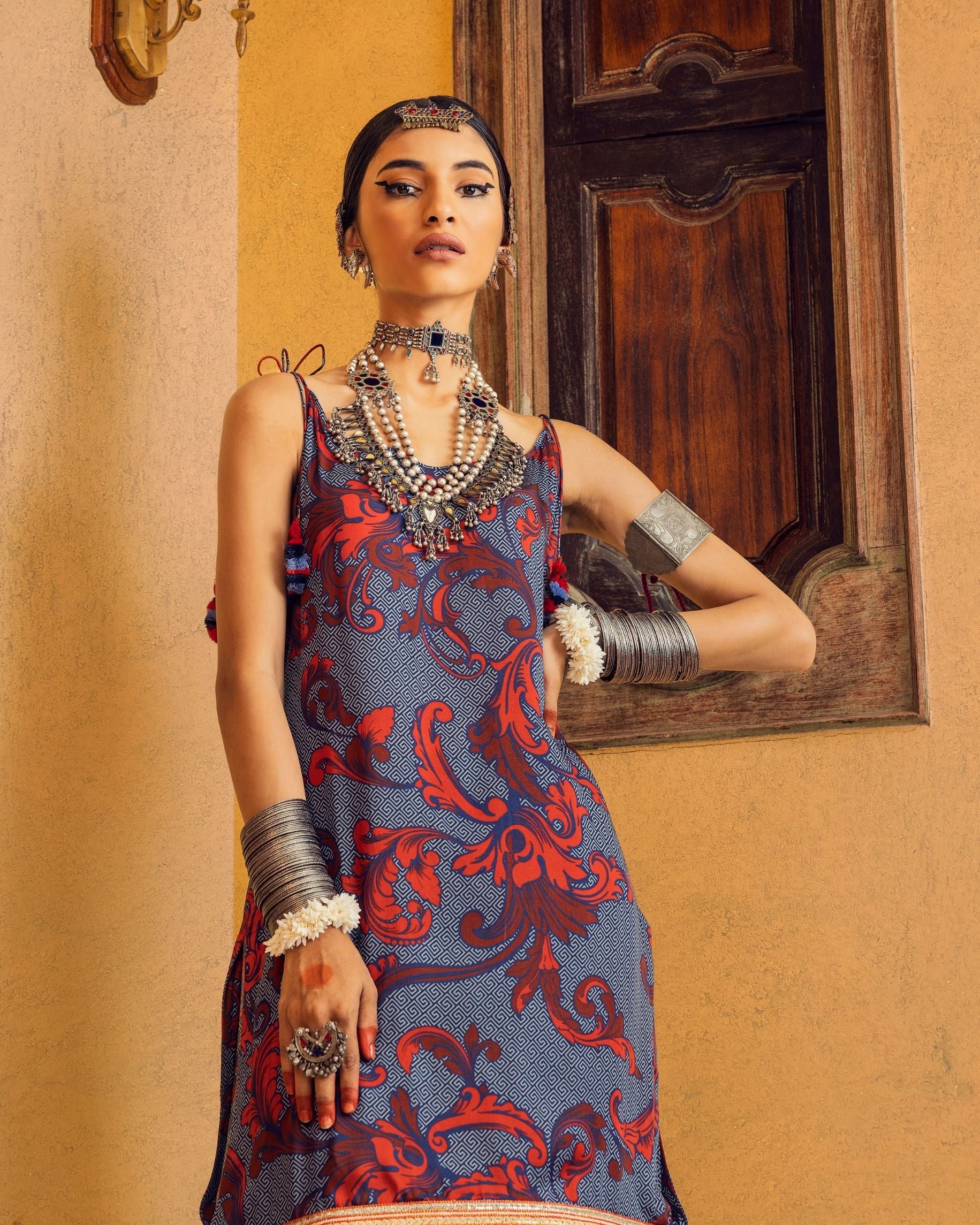 Blue Printed & Embroidered Kurta set