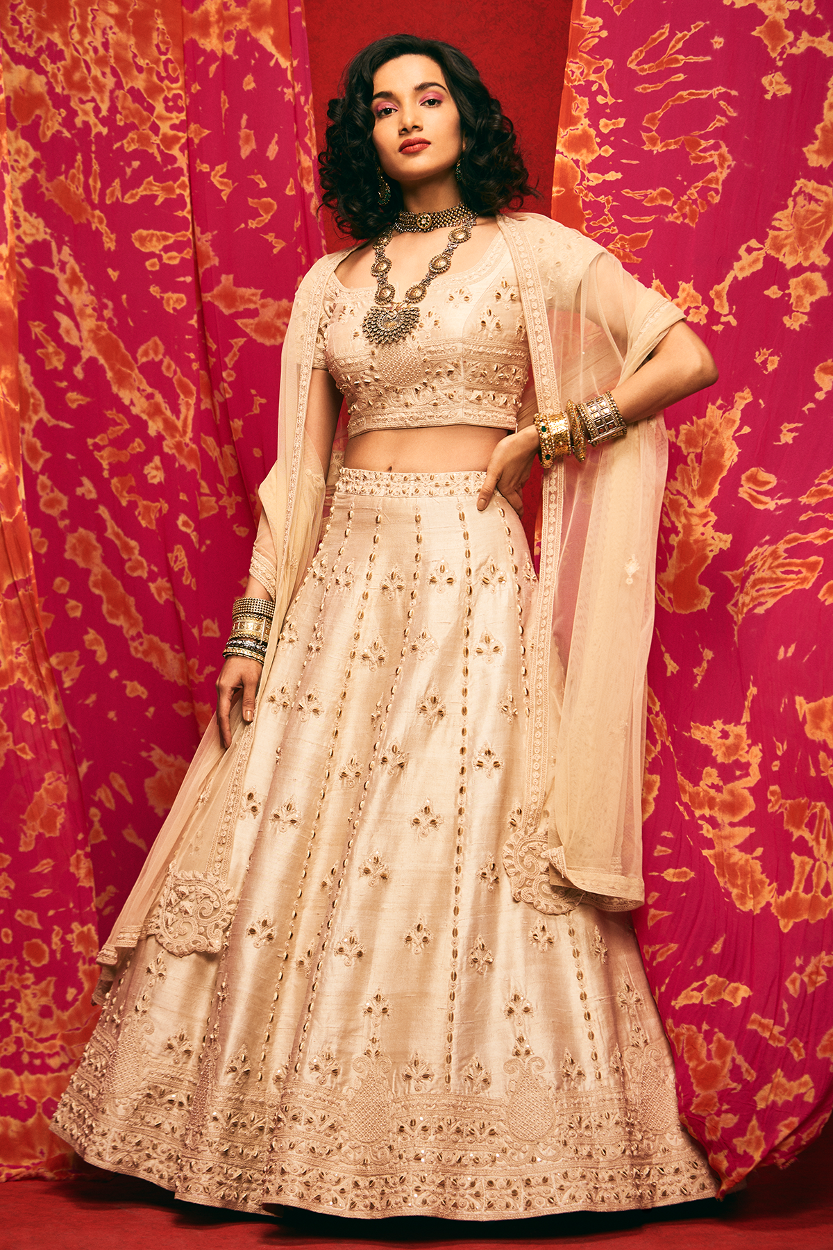Beige Raw Silk Lehenga Set