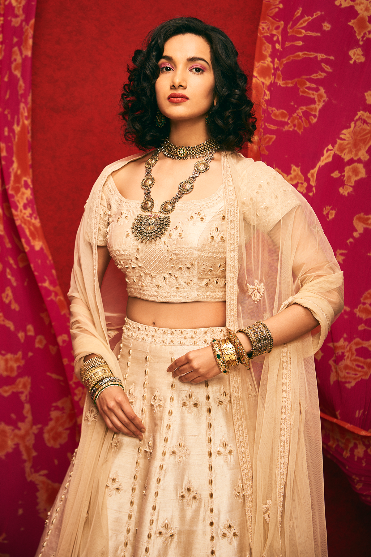 Beige Raw Silk Lehenga Set