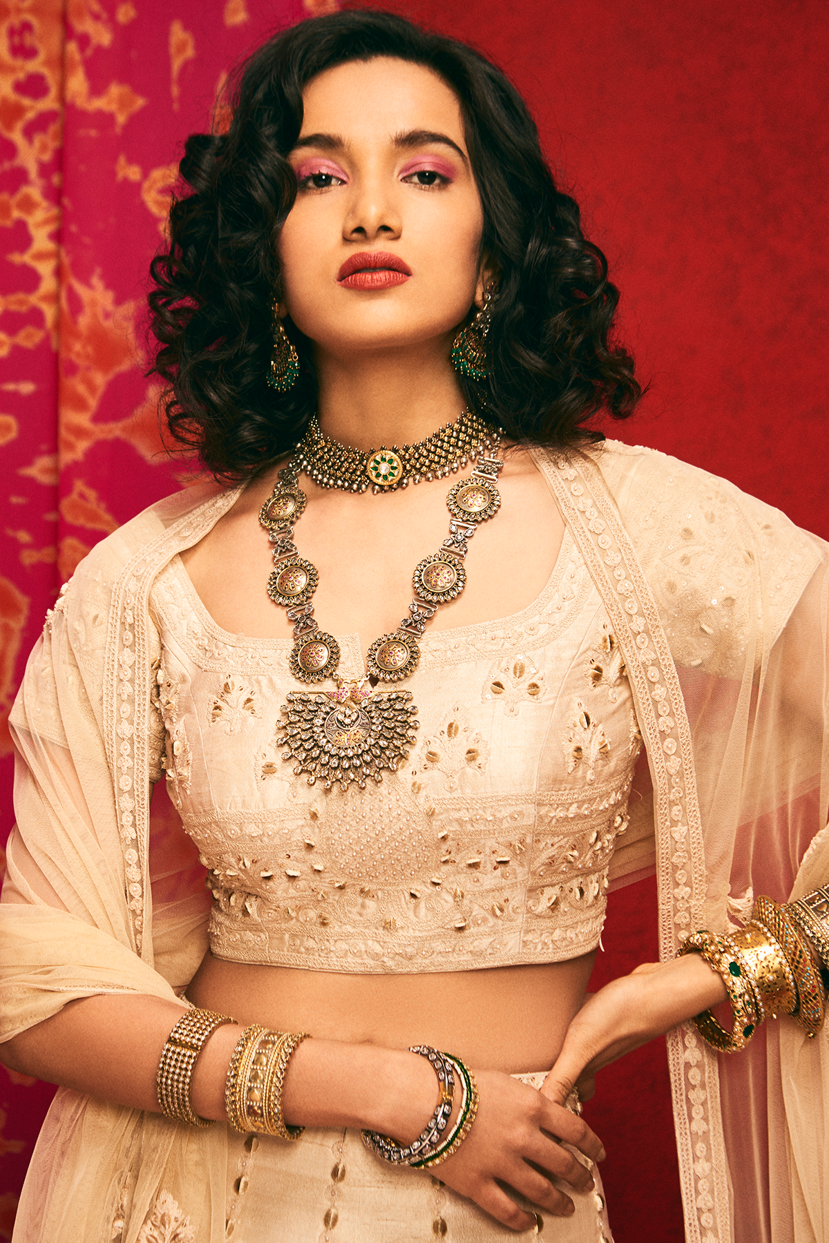 Beige Raw Silk Lehenga Set Closeview