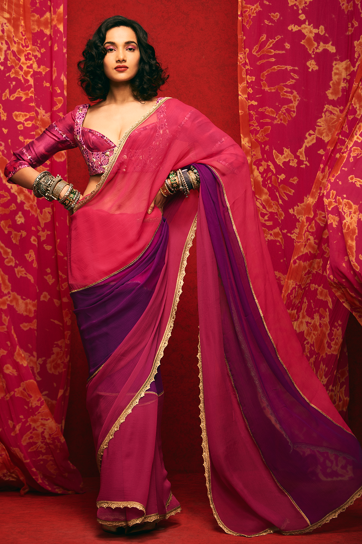 3 Colour Pure Chiffon Saree