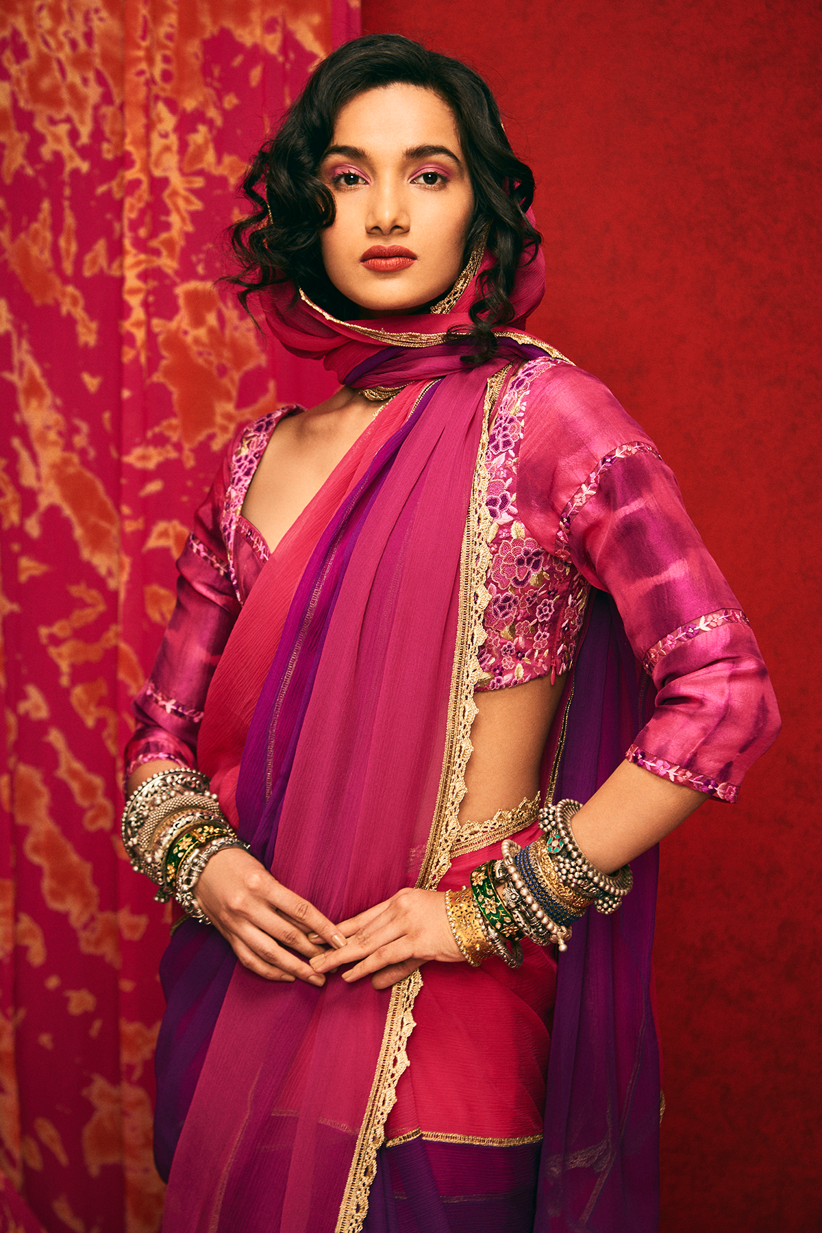 Embroidered Tie-Dye Knot Blouse