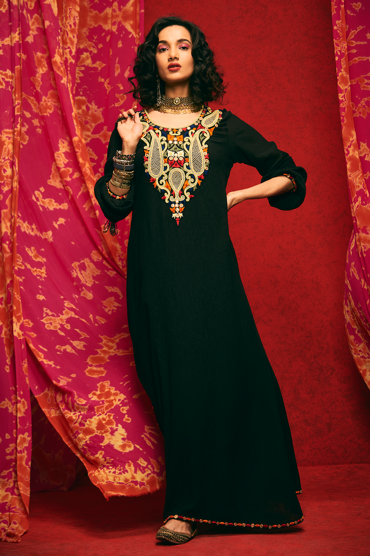Black A Line Kaftan Dress
