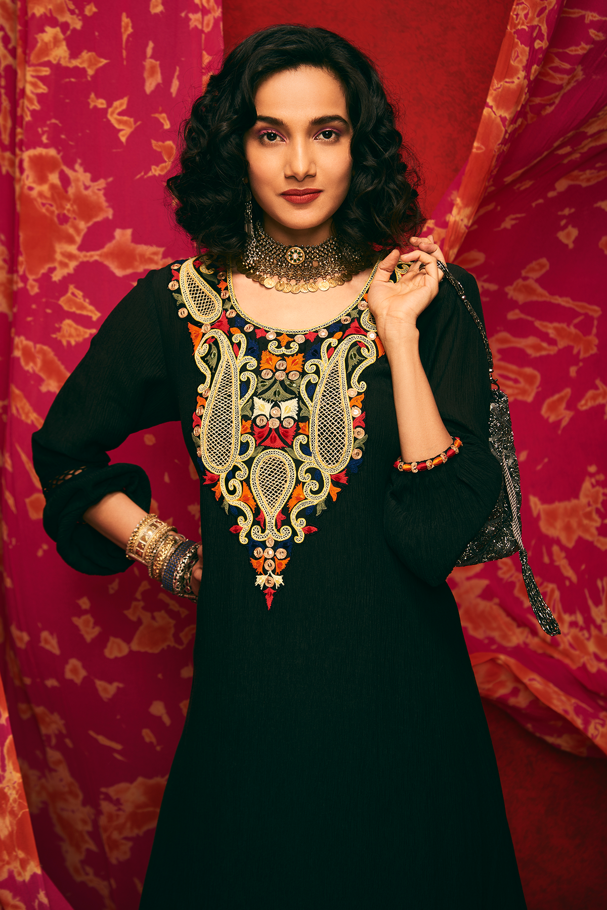 Black A Line Kaftan Dress Frontview