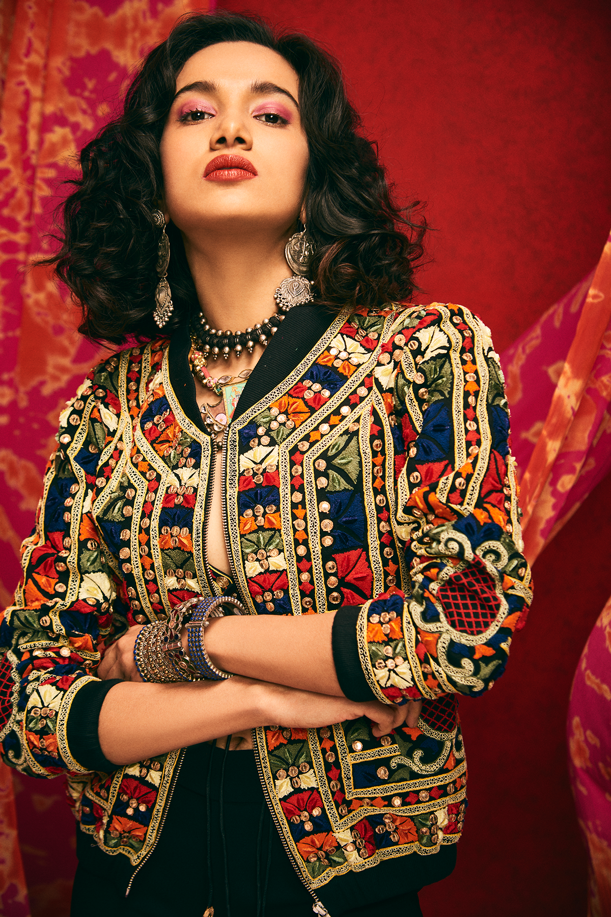 Black Denim Bomber Jacket Closeview