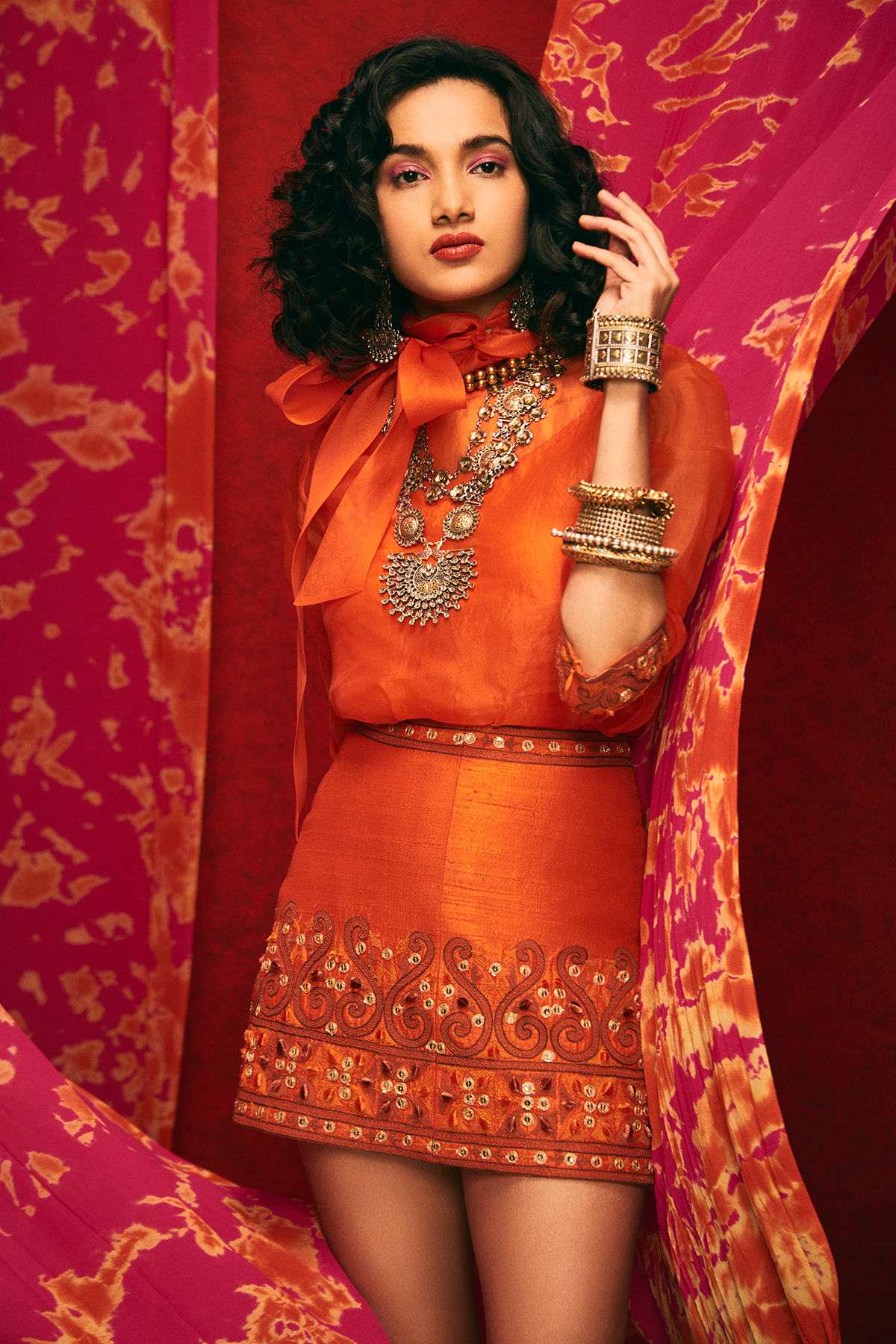 Orange Organza Shirt for Women's