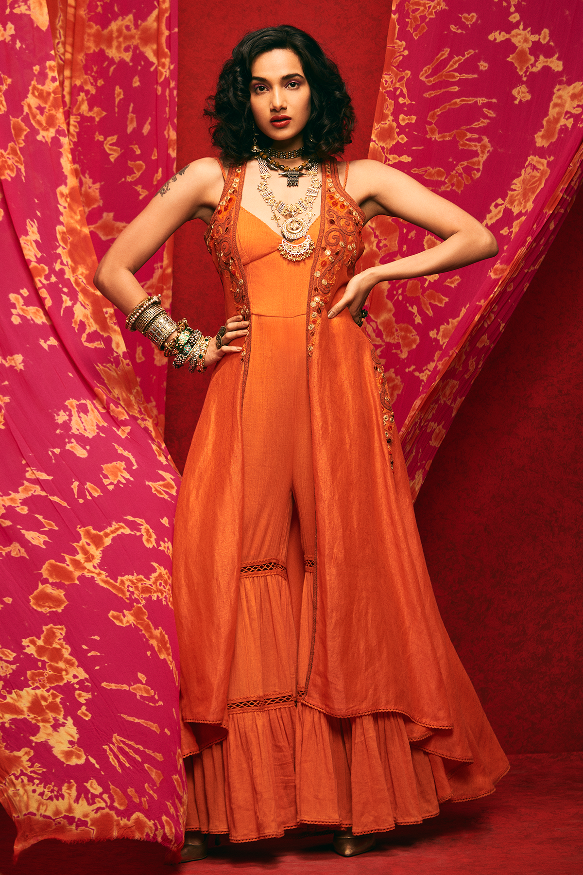 Women's Tiered Gharara Jump Suit