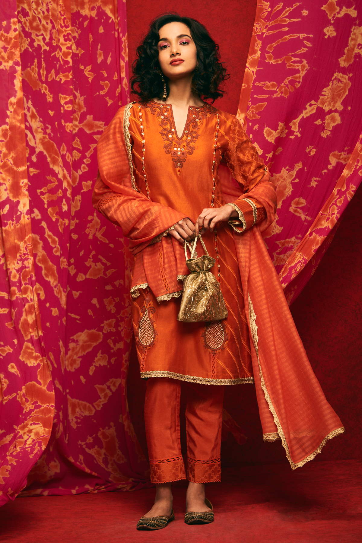 Women's Orange Short Kurta Set
