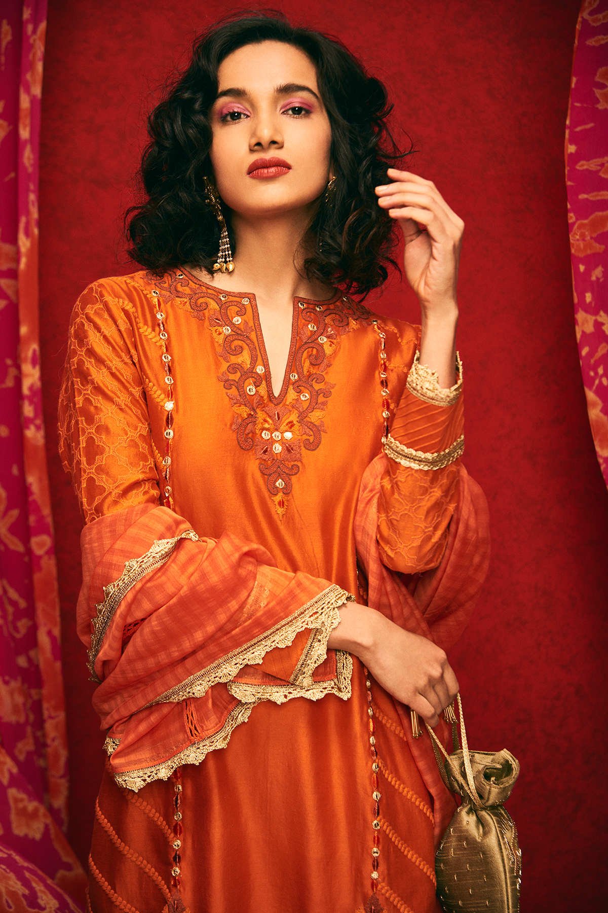 Women's Orange Short Kurta Set