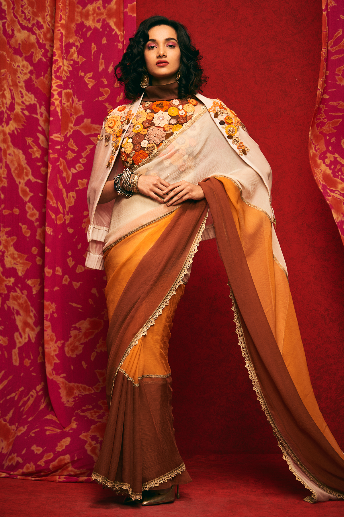 Beige Organza Bomber Jacket