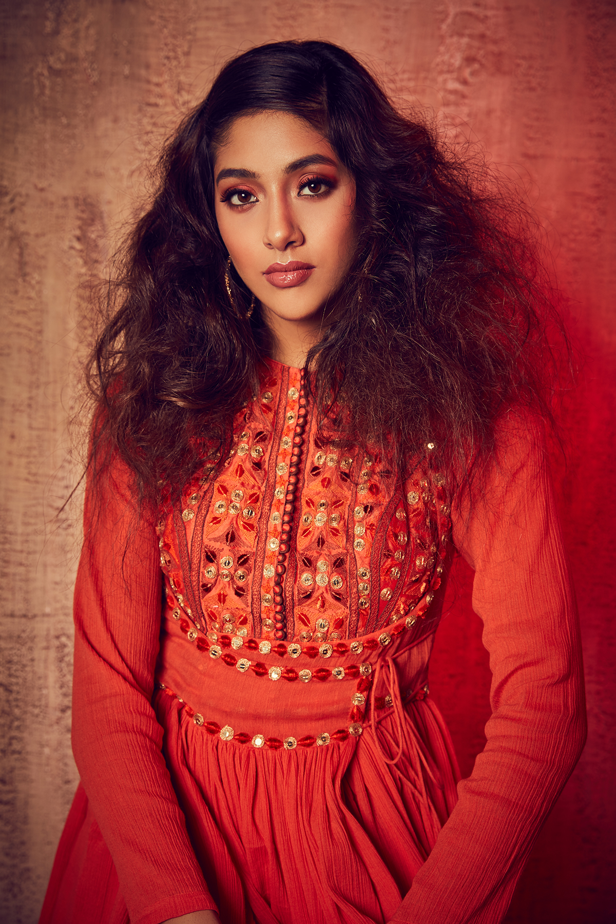 Women's Orange Cotton Anarkali Dress