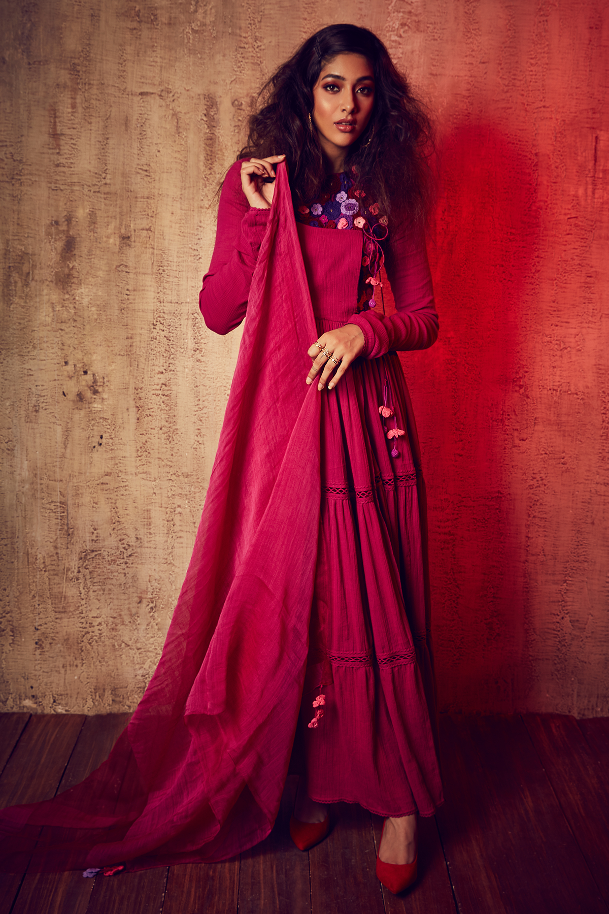 Burgandy Angarakha Anarkali Dress