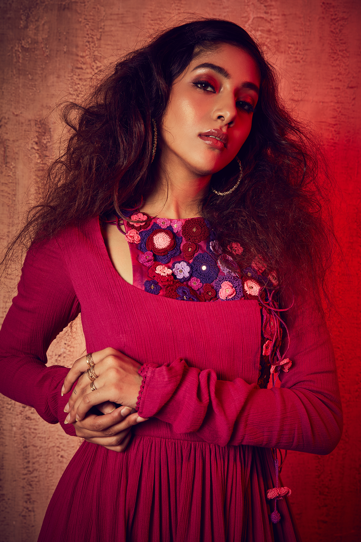 Burgandy Angarakha Anarkali Dress Closeview