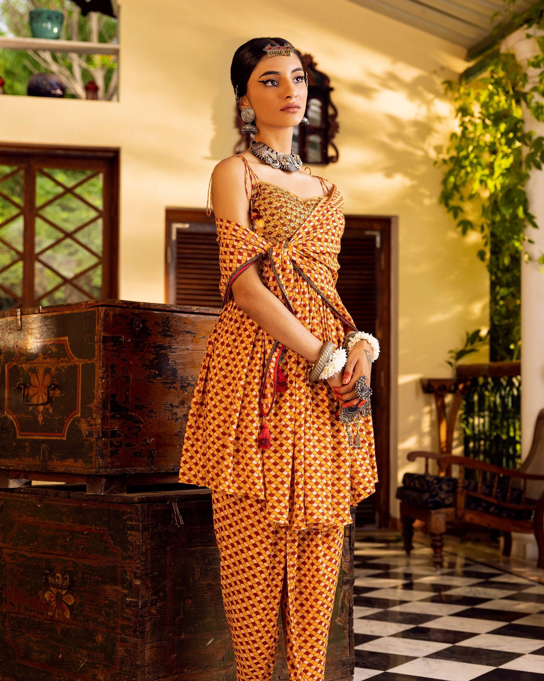 Women's Yellow Printed Dhoti Pant Set