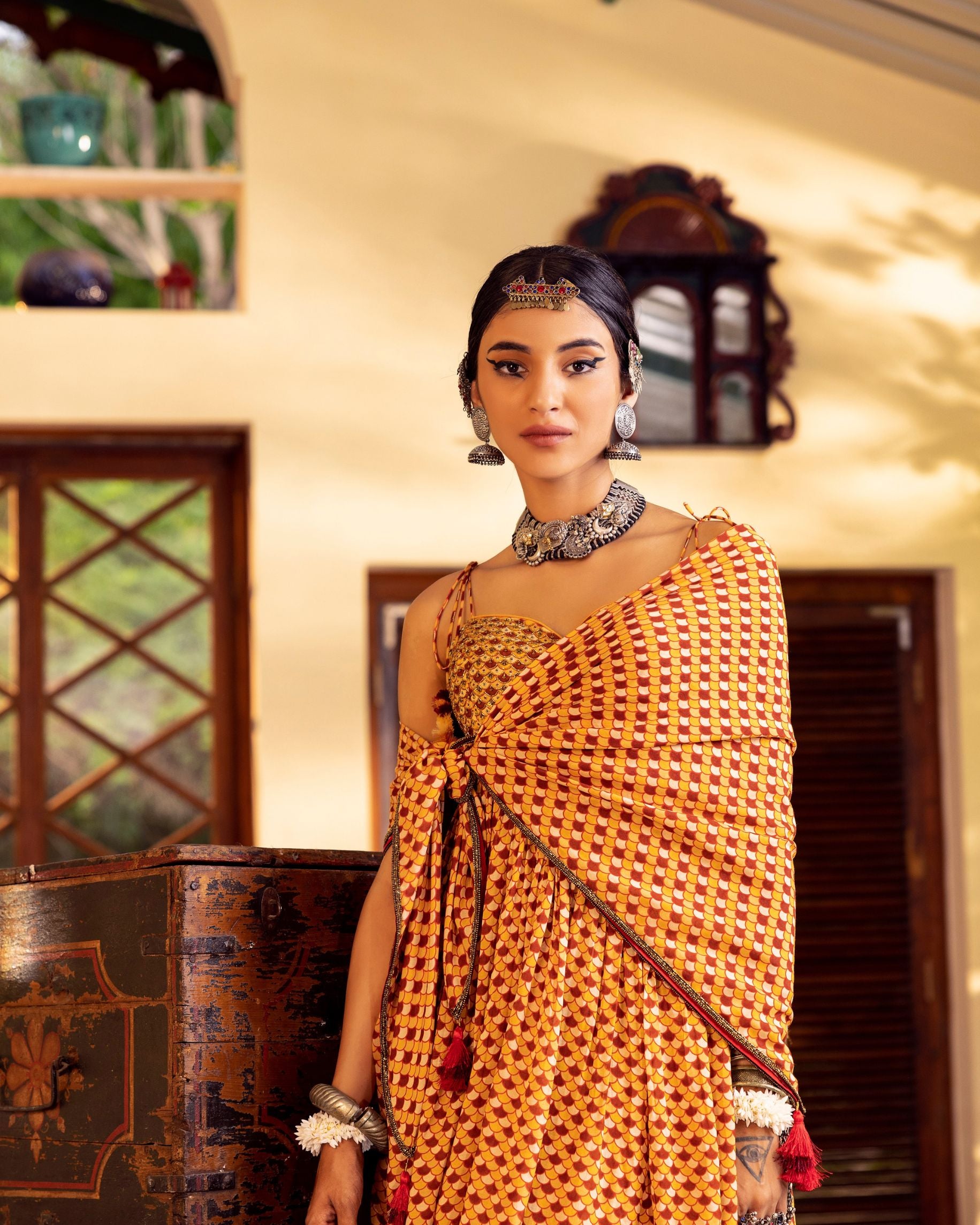 Women's Yellow Printed Dhoti Pant Set Frontview