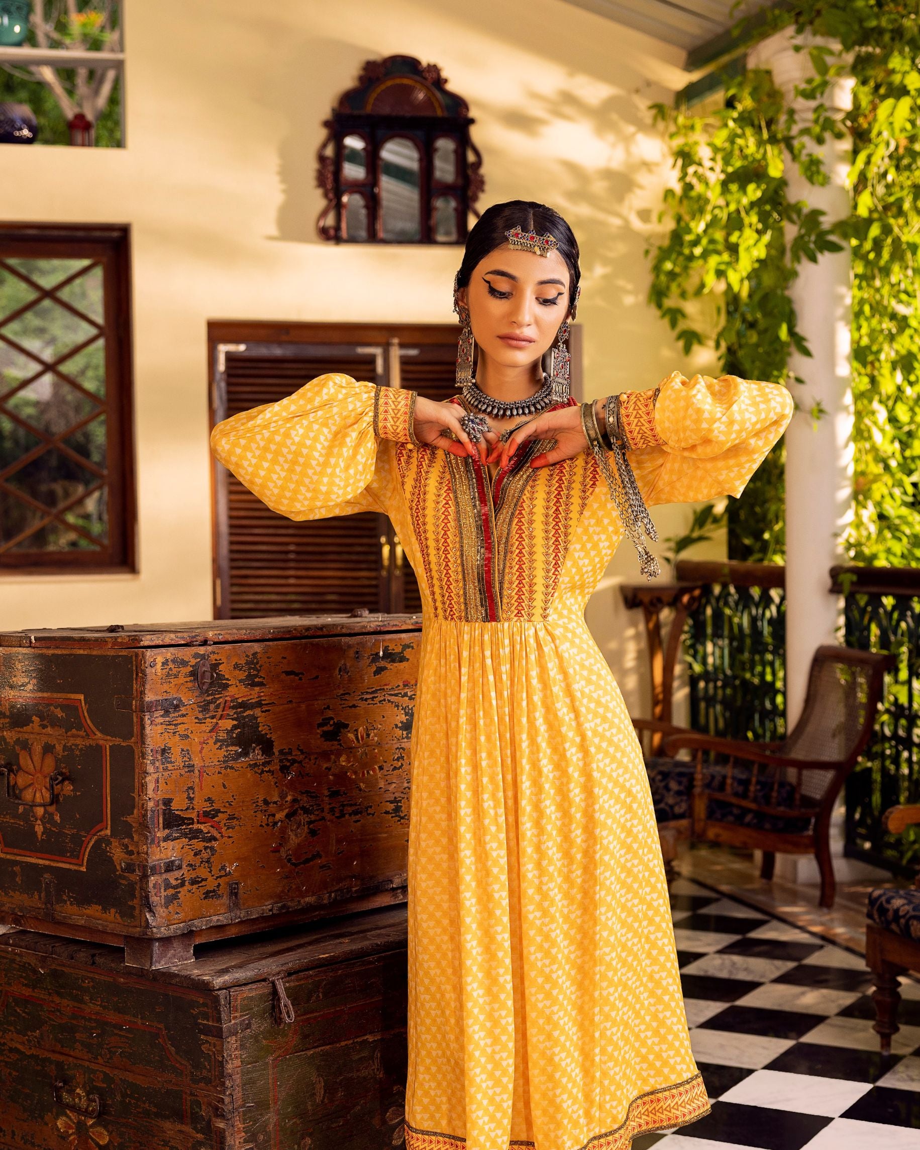 Yellow Printed & Embroidered Kurta set