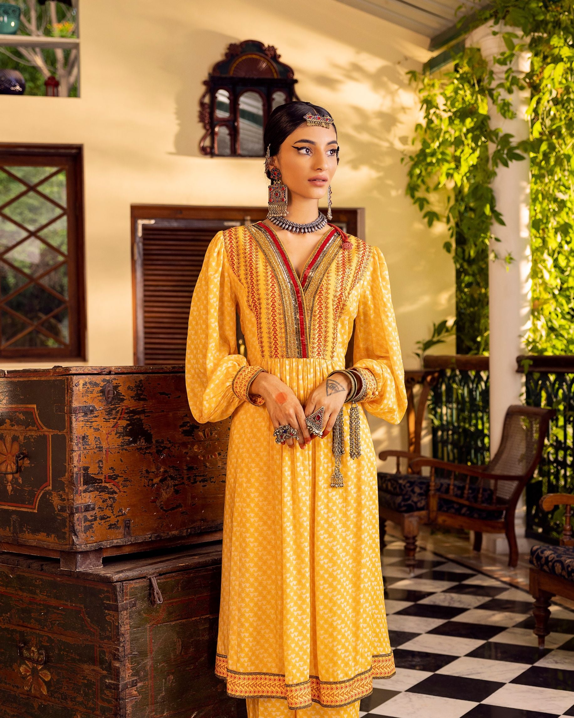 Yellow Printed & Embroidered Kurta set