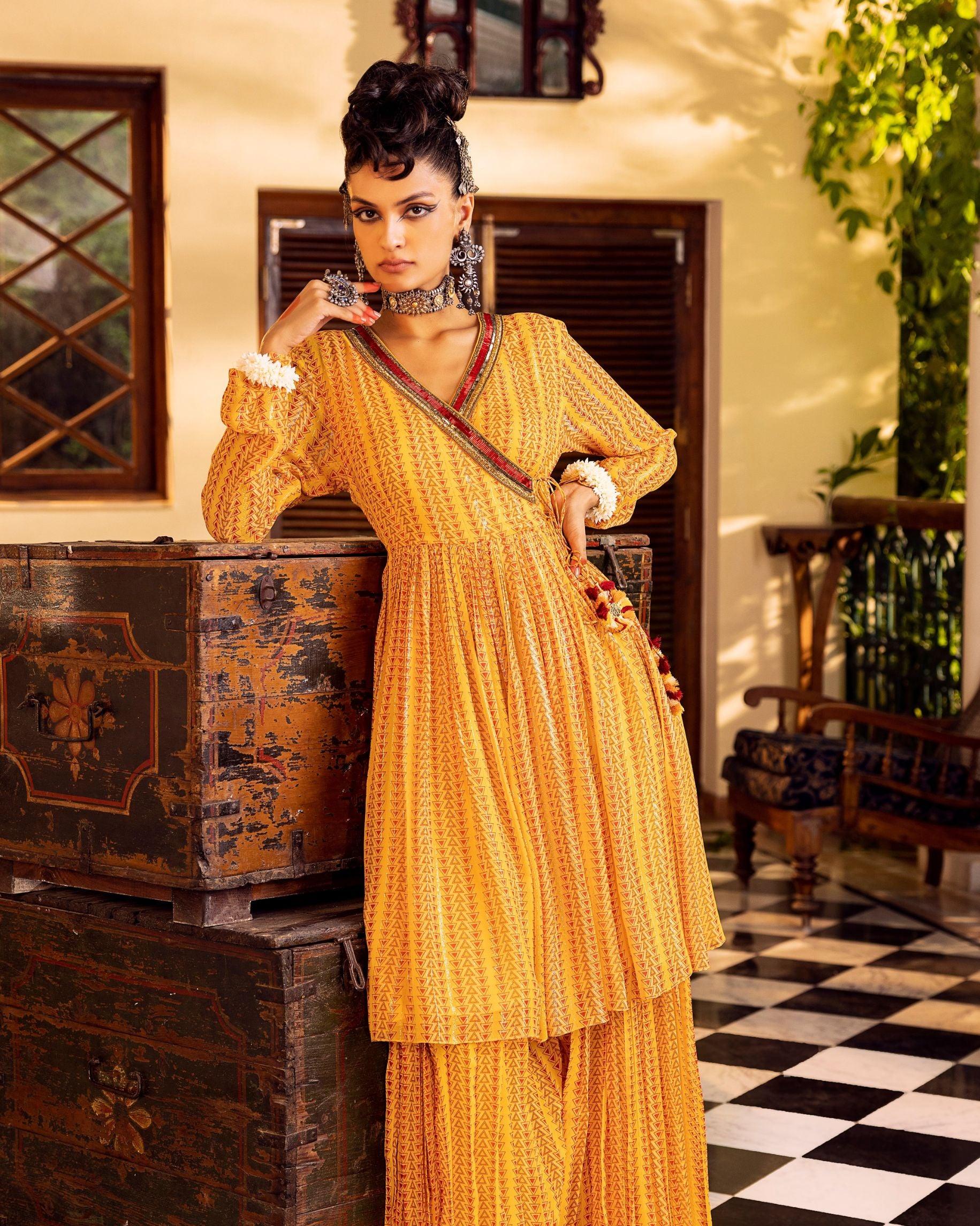 Yellow Printed & Embroidered Kurta set
