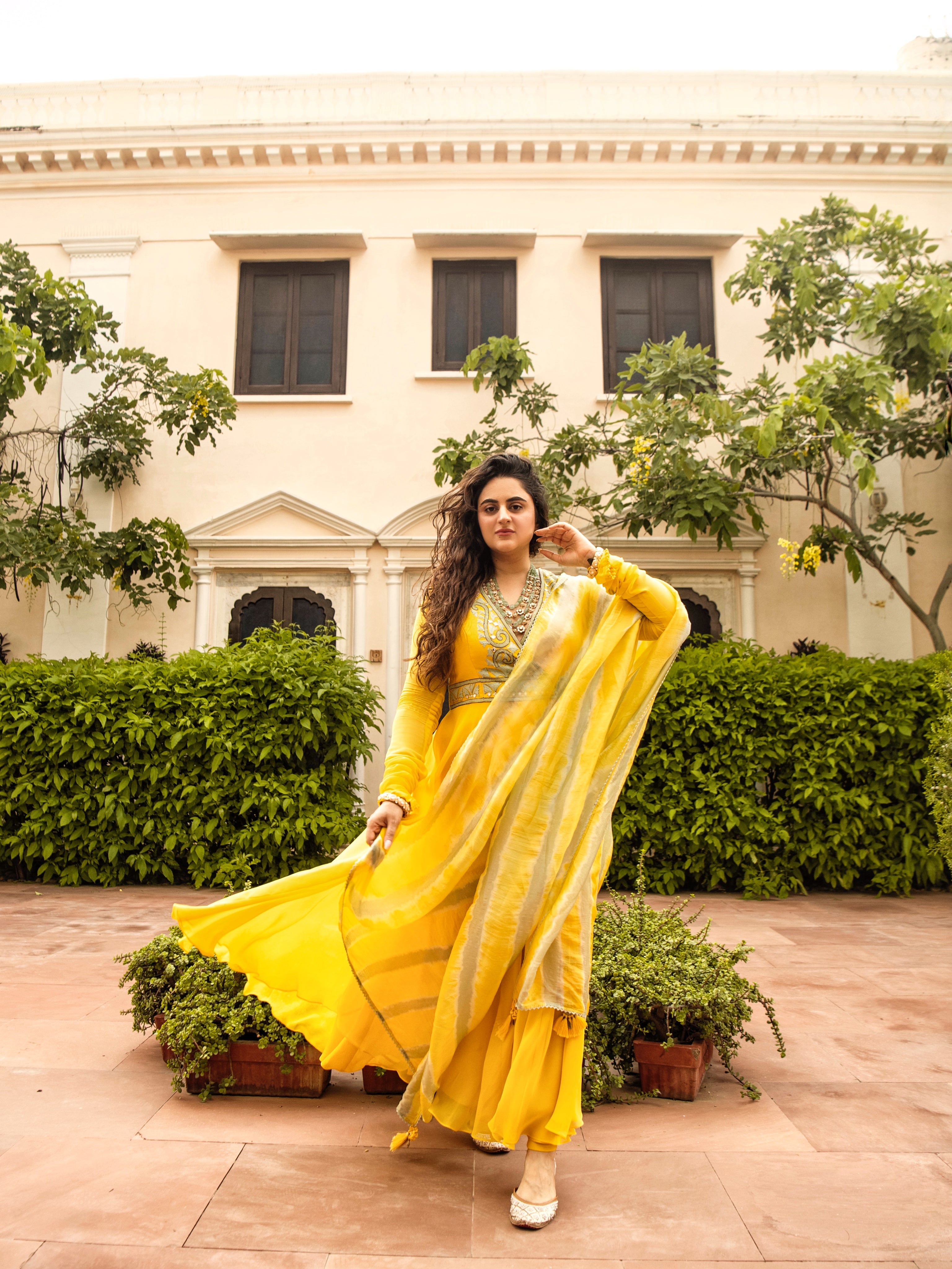 Yellow Embroidered Anarkali Set