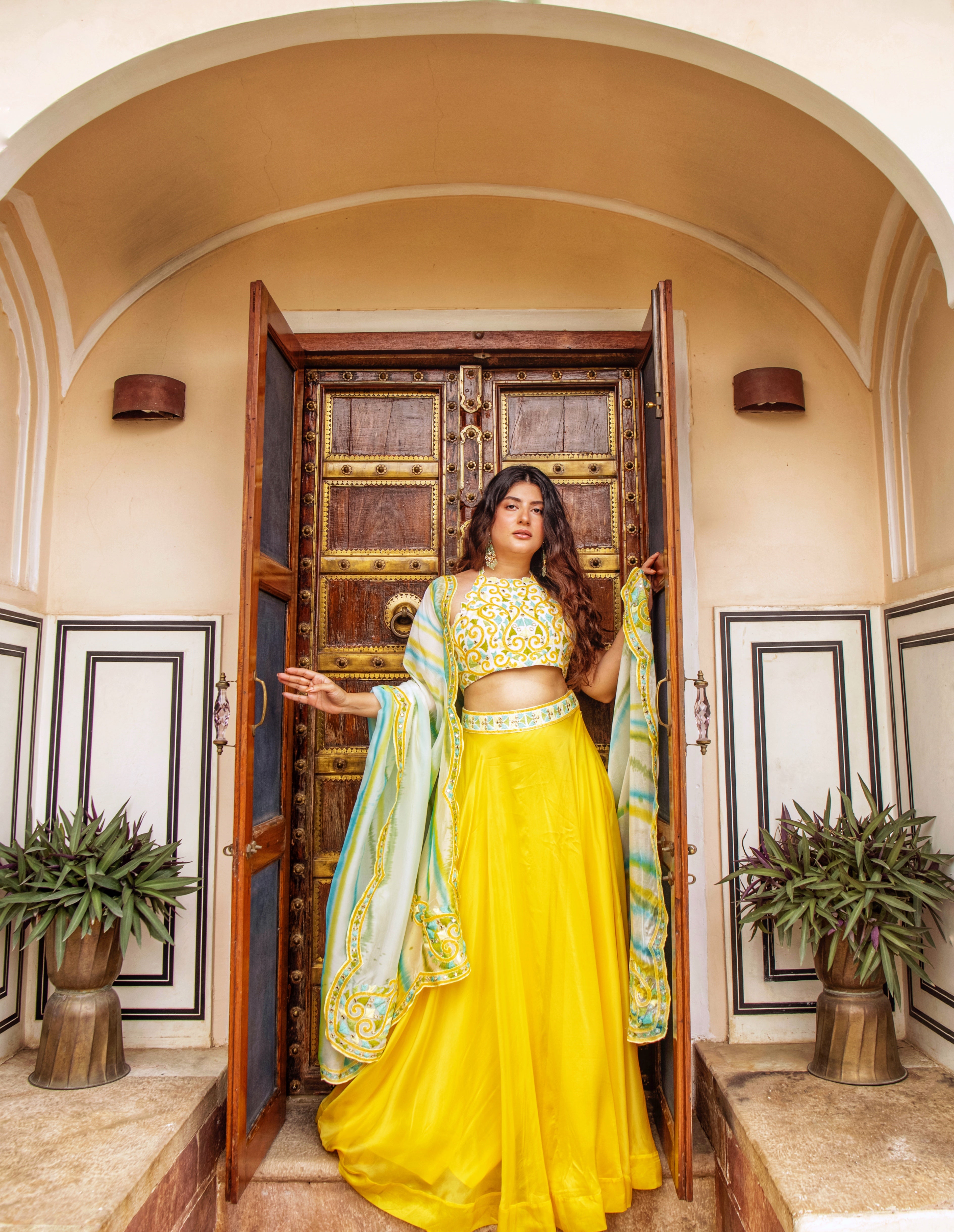 Women's Yellow Embroidered Lehenga Set