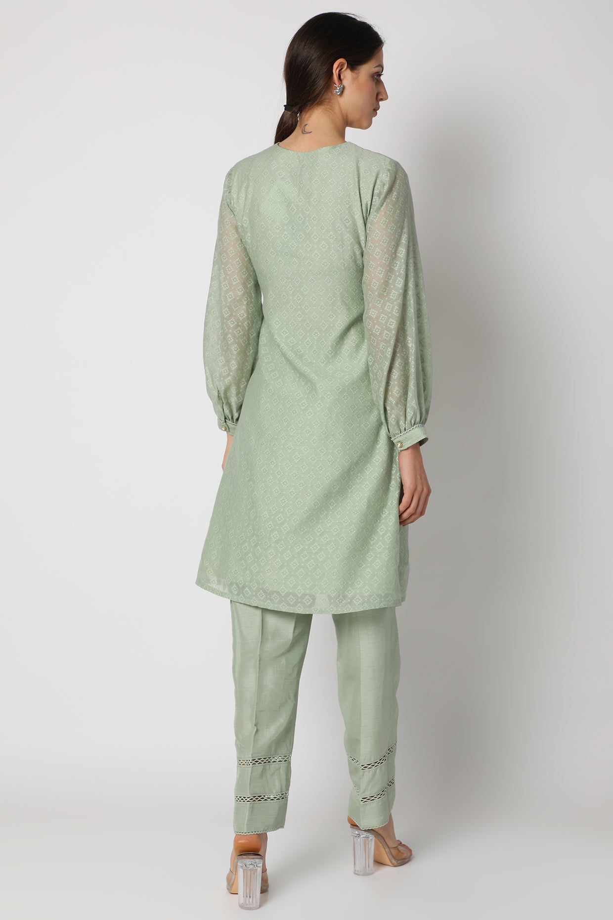 Grey Embroidered Short Kurta Set backview