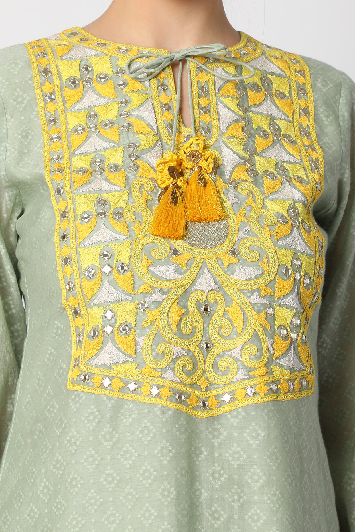 Grey Embroidered Short Kurta Set closeview