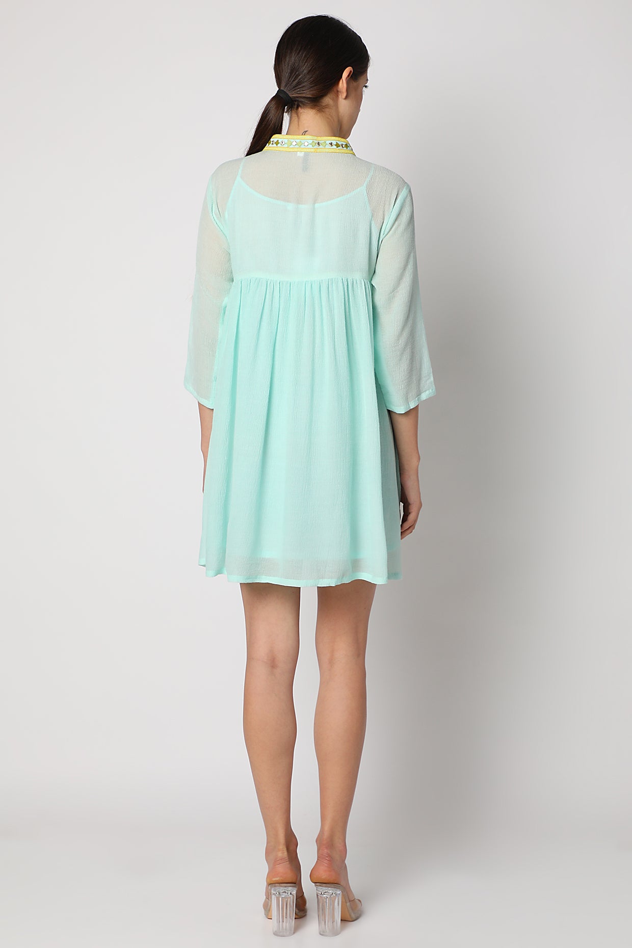 Ice Blue Embroidered Tunic Backview