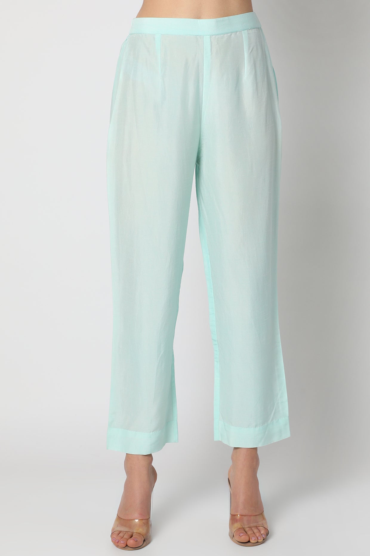 Ice Blue Embroidered Kurta Set with straight pants