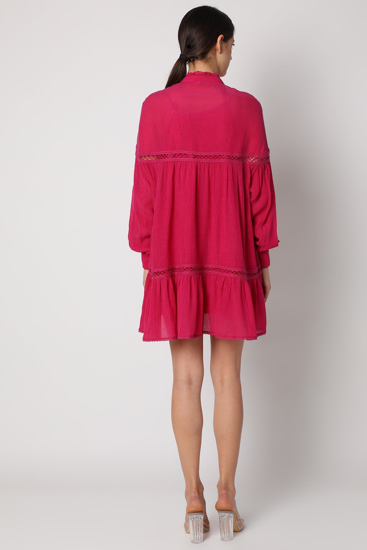 Magenta Top with crochet flowers backviiew