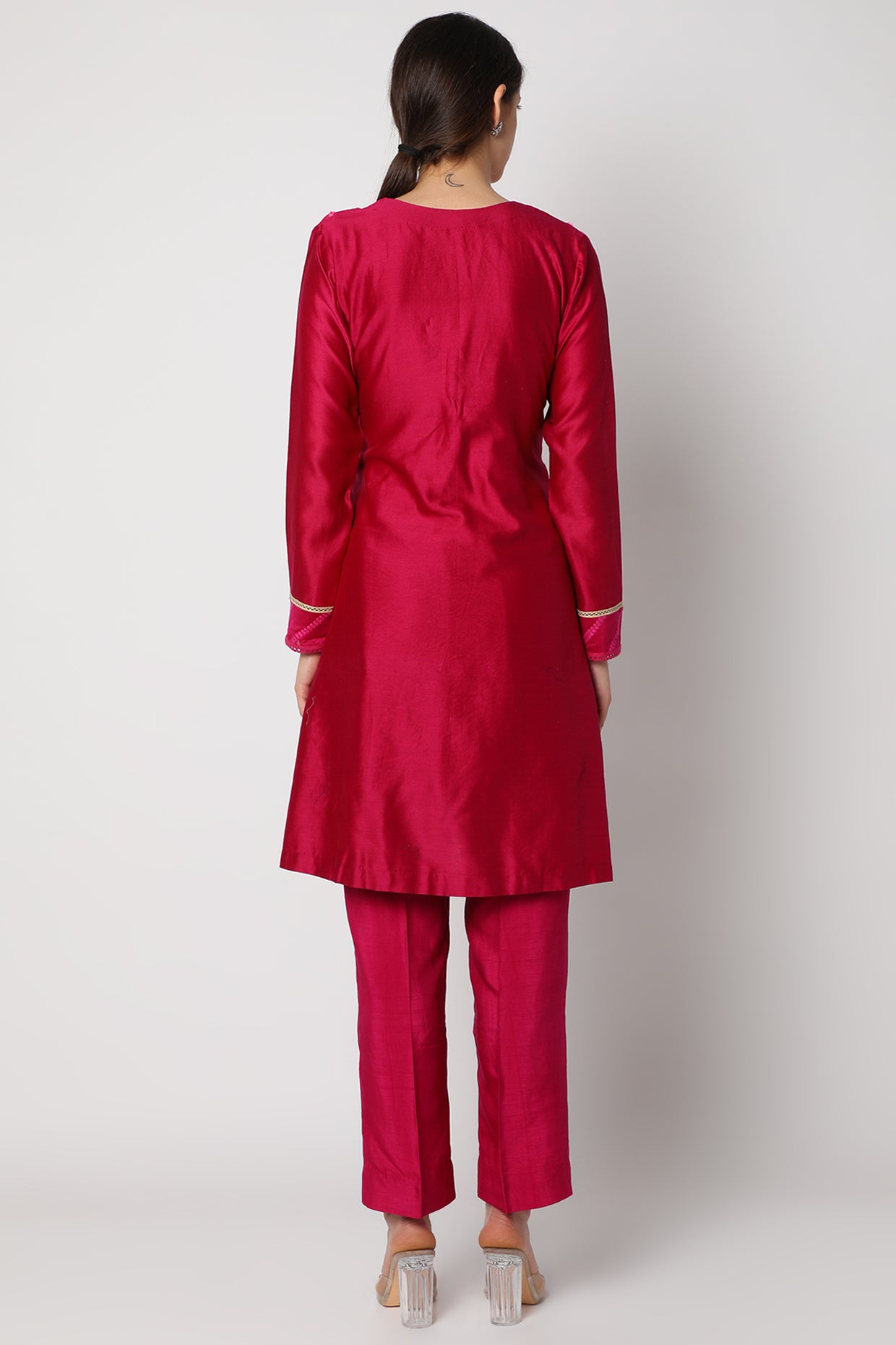 Magenta Embroidered Kurta Set backview