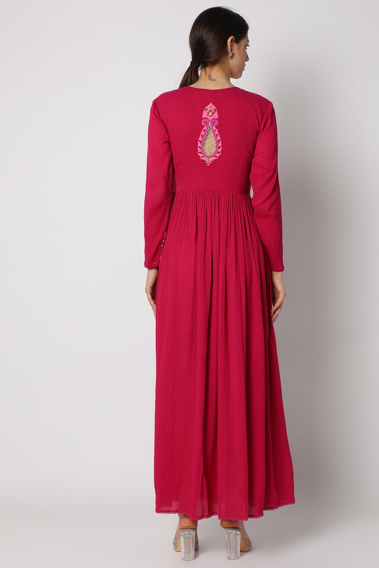Magenta Embroidered Anarkali Set backside