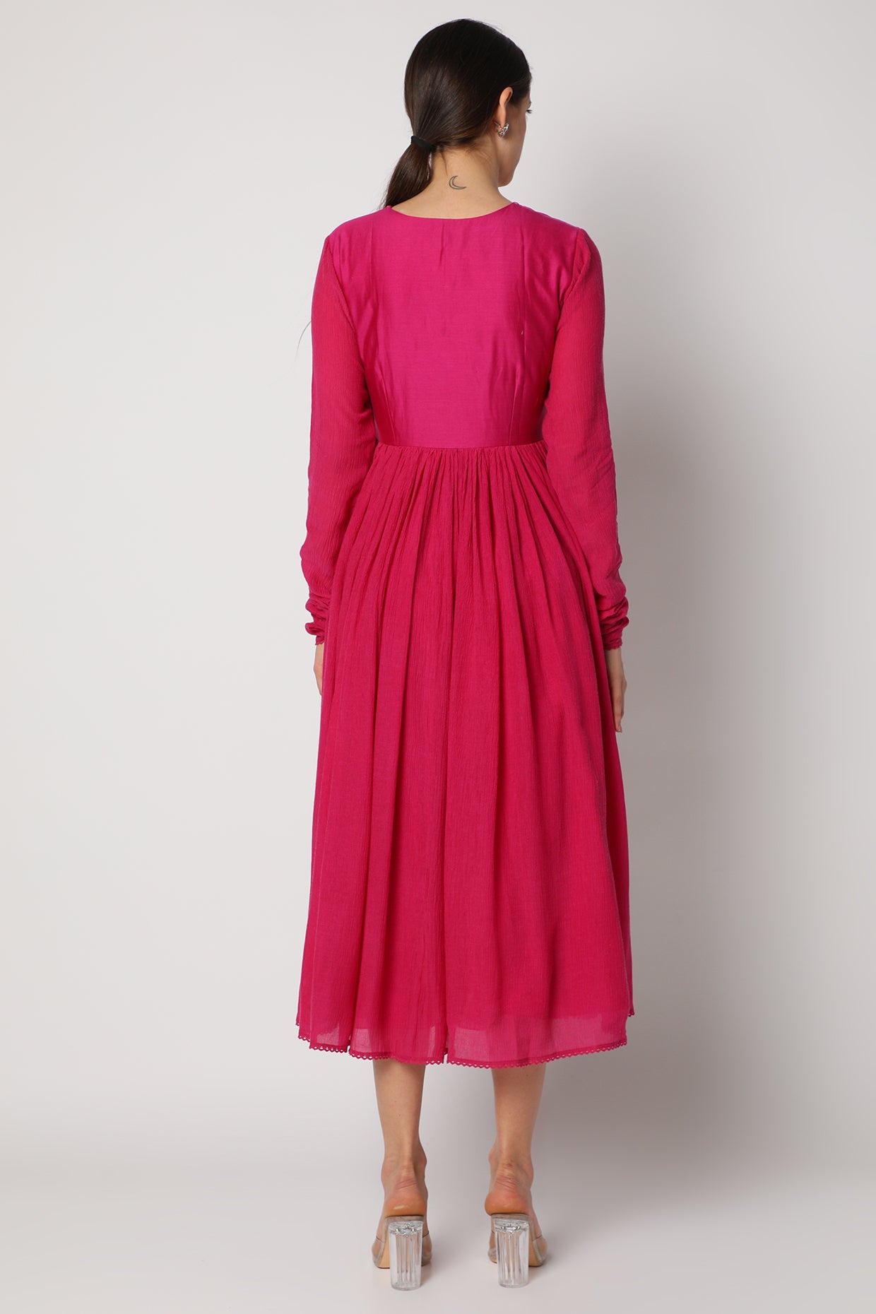 Magenta Embroidered Anarkali Set backview