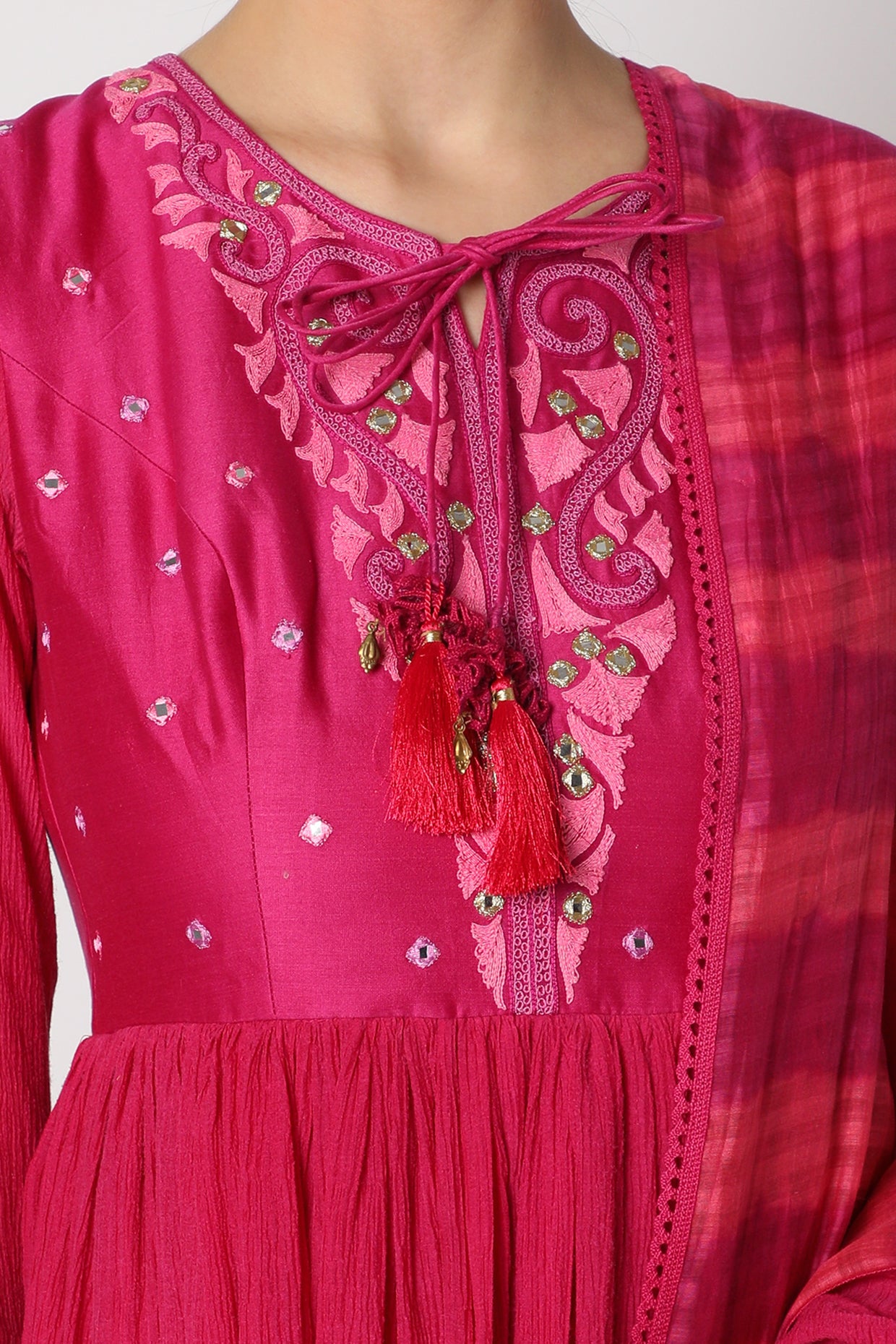 Magenta Embroidered Anarkali Set closeview
