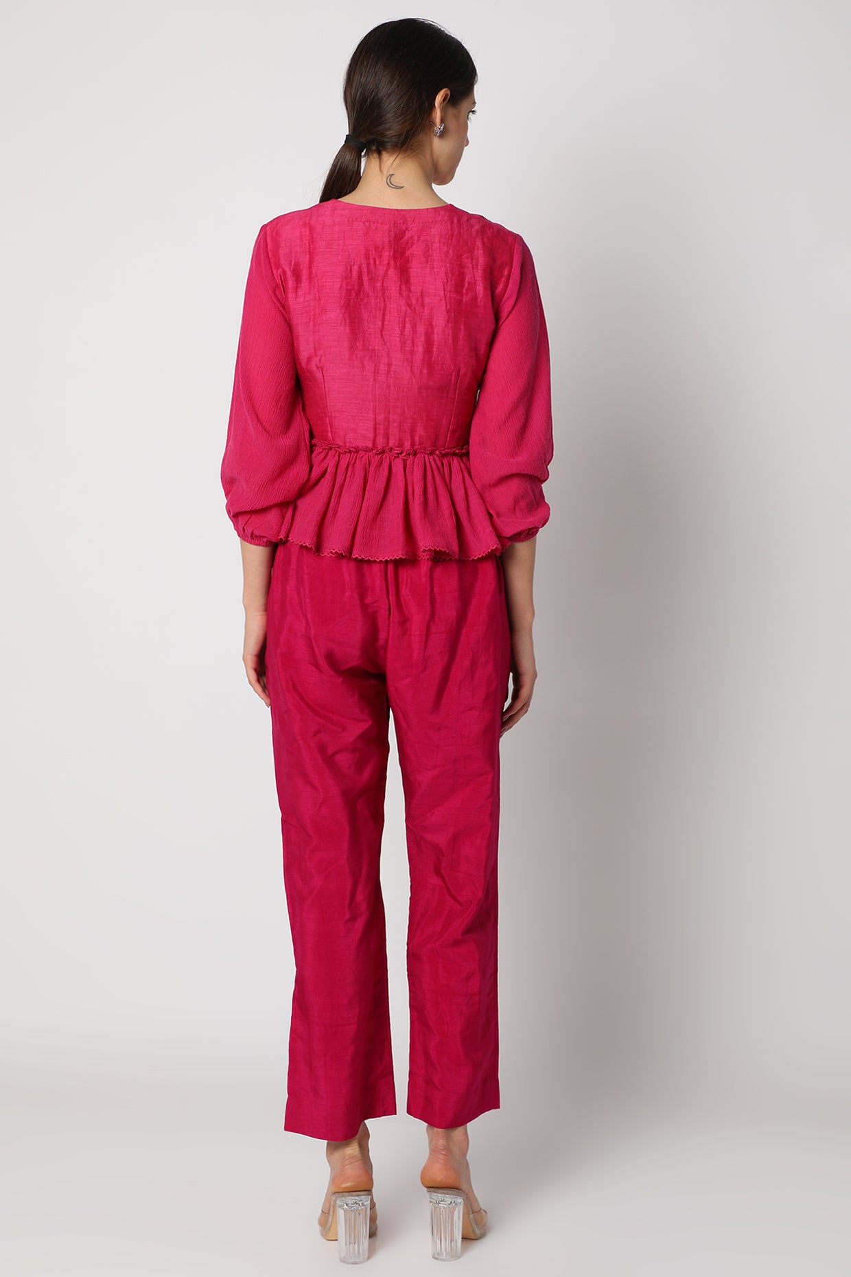 Magenta Top with crochet flowers Backview