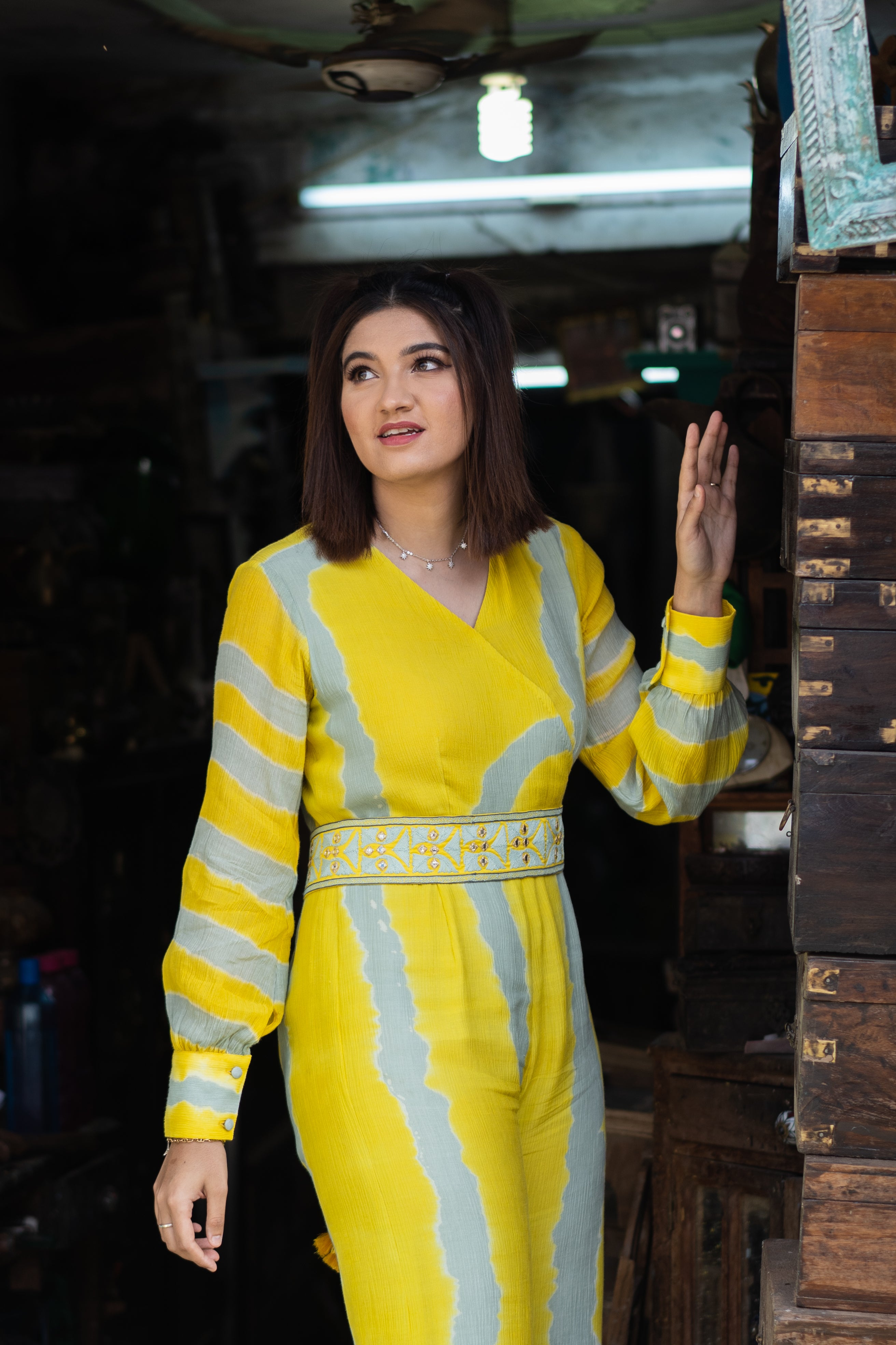 Designer Yellow Tie-Dyed Jumpsuit