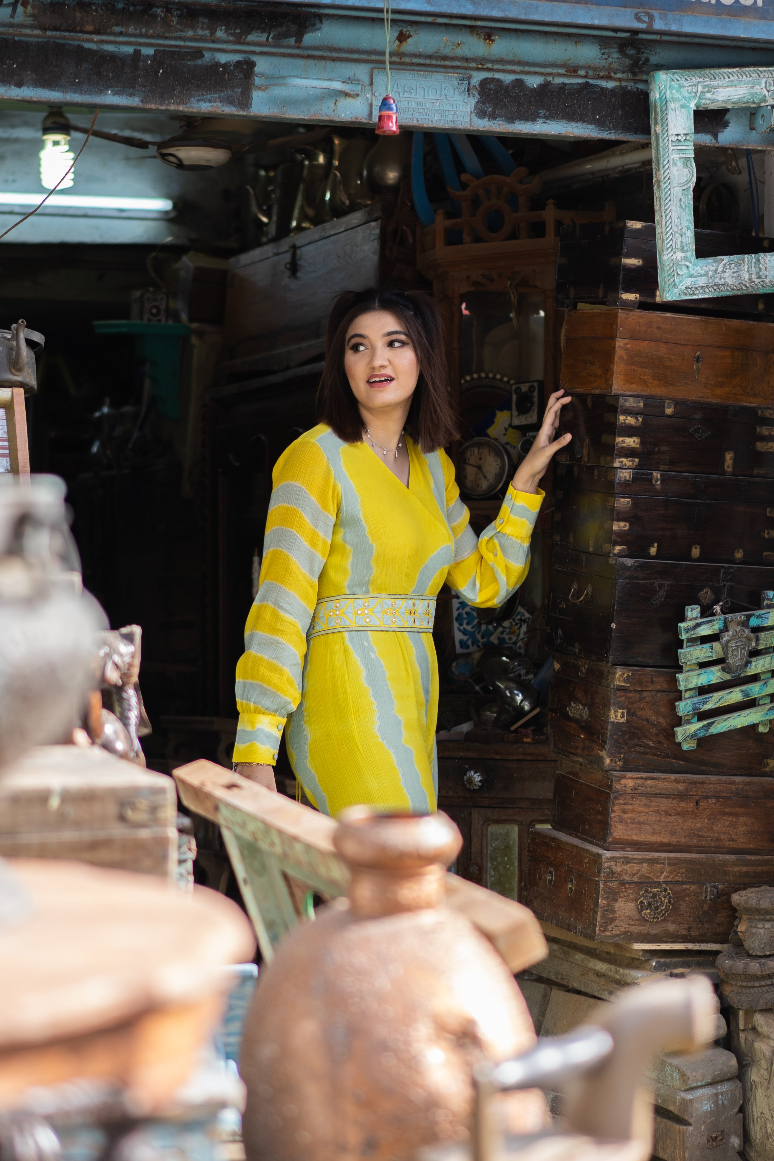 Designer Yellow Tie-Dyed Jumpsuit