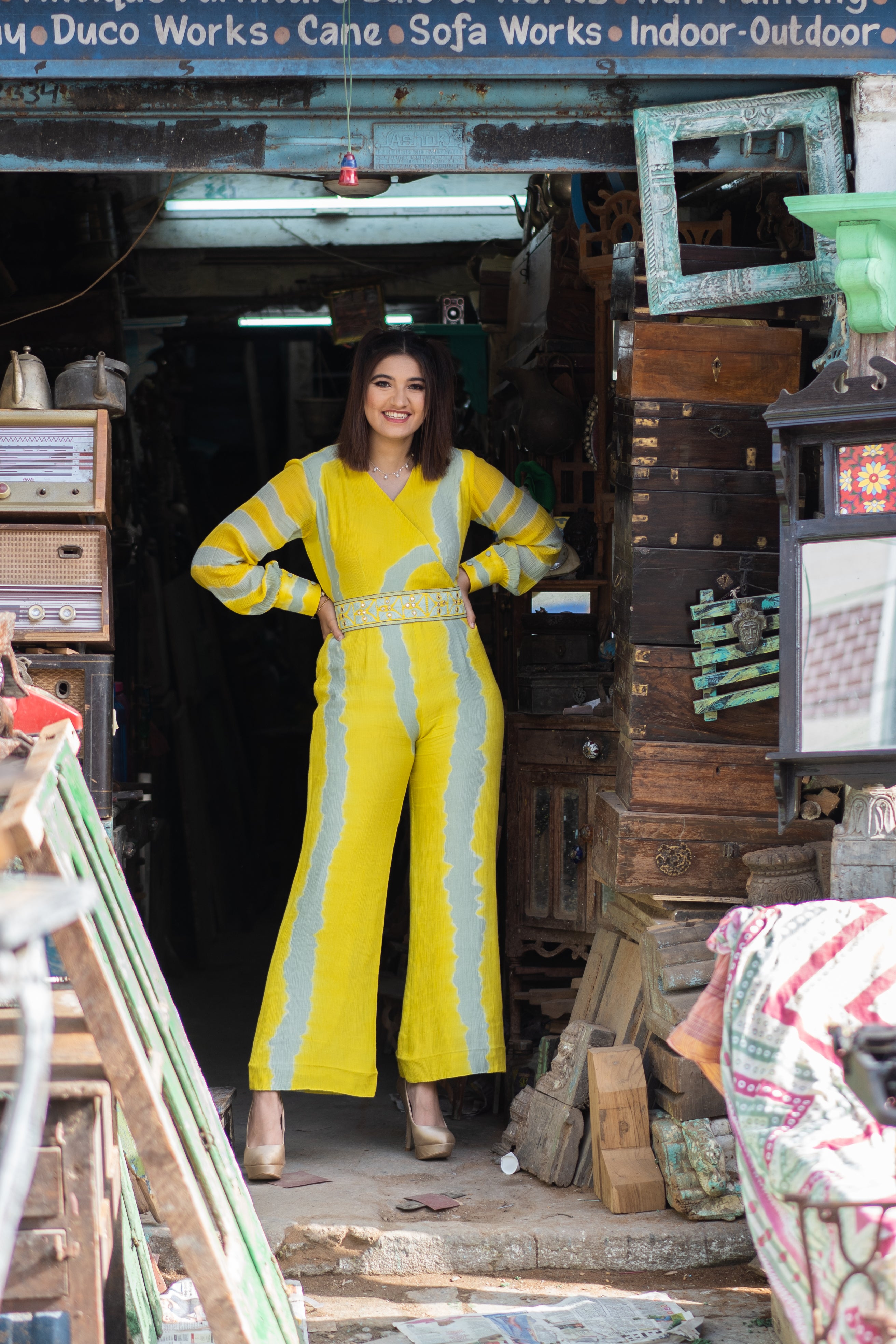 Designer Yellow Tie-Dyed Jumpsuit