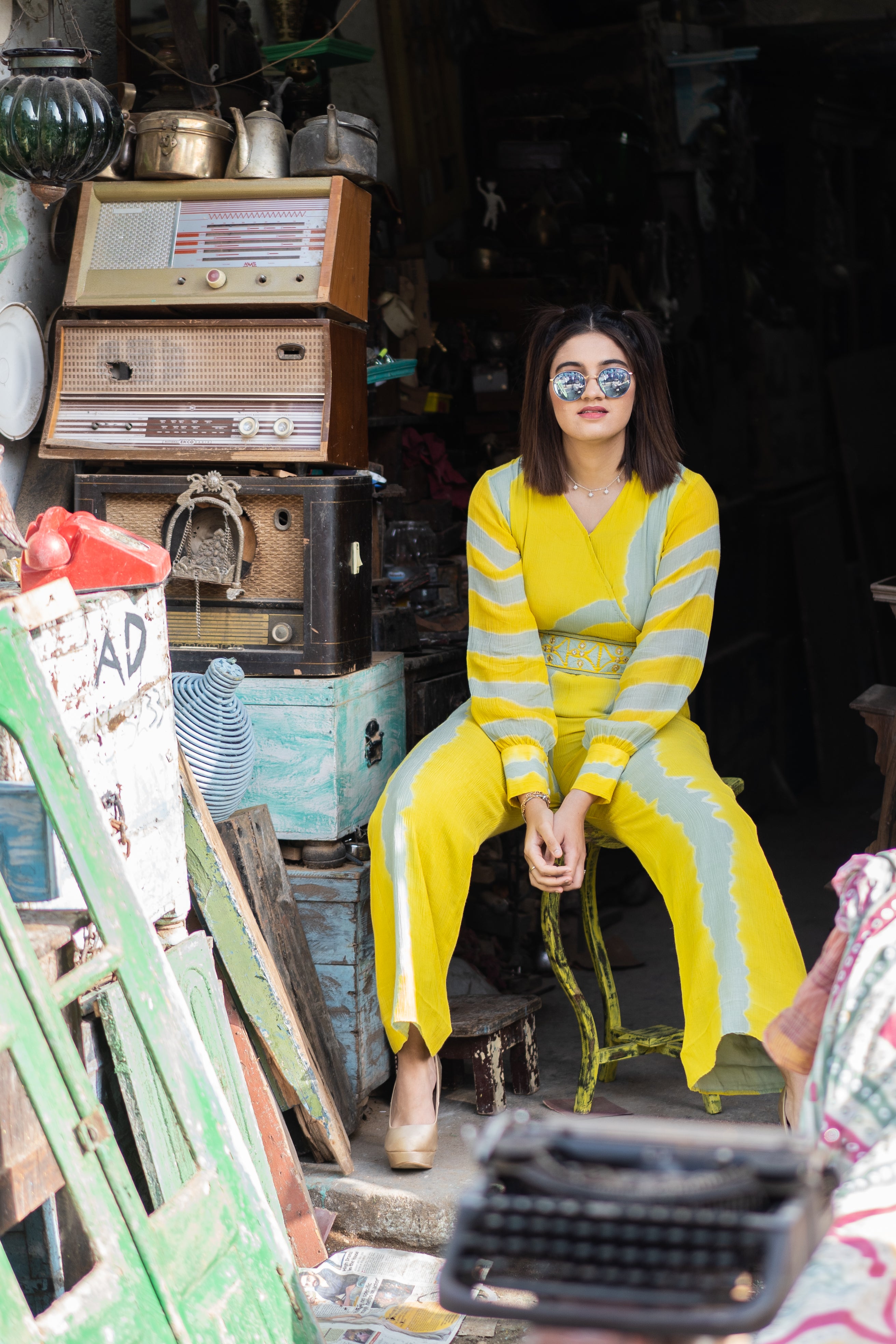 Designer Yellow Tie-Dyed Jumpsuit