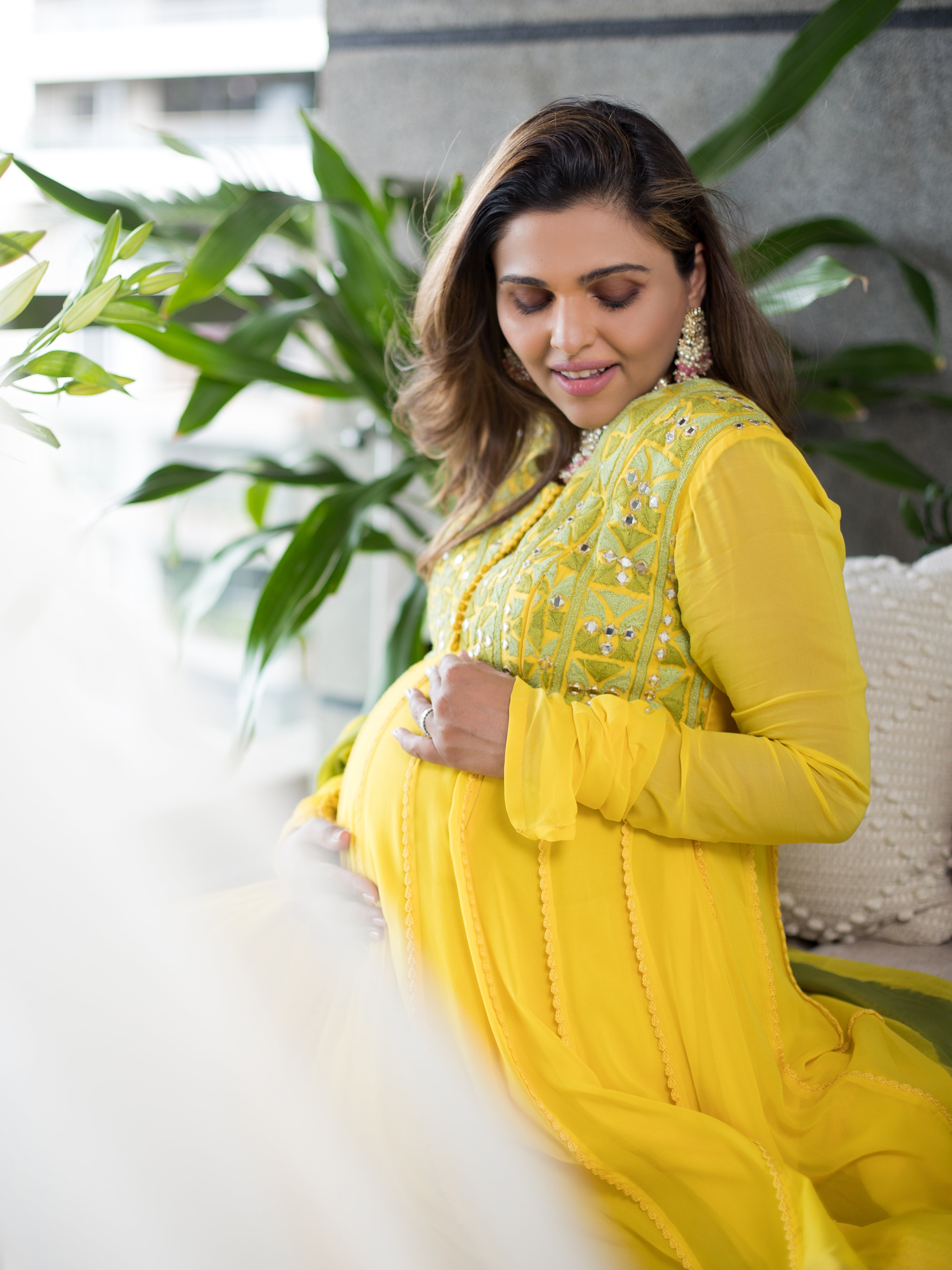 Women's Yellow Embroidered Anarkali Set sideview