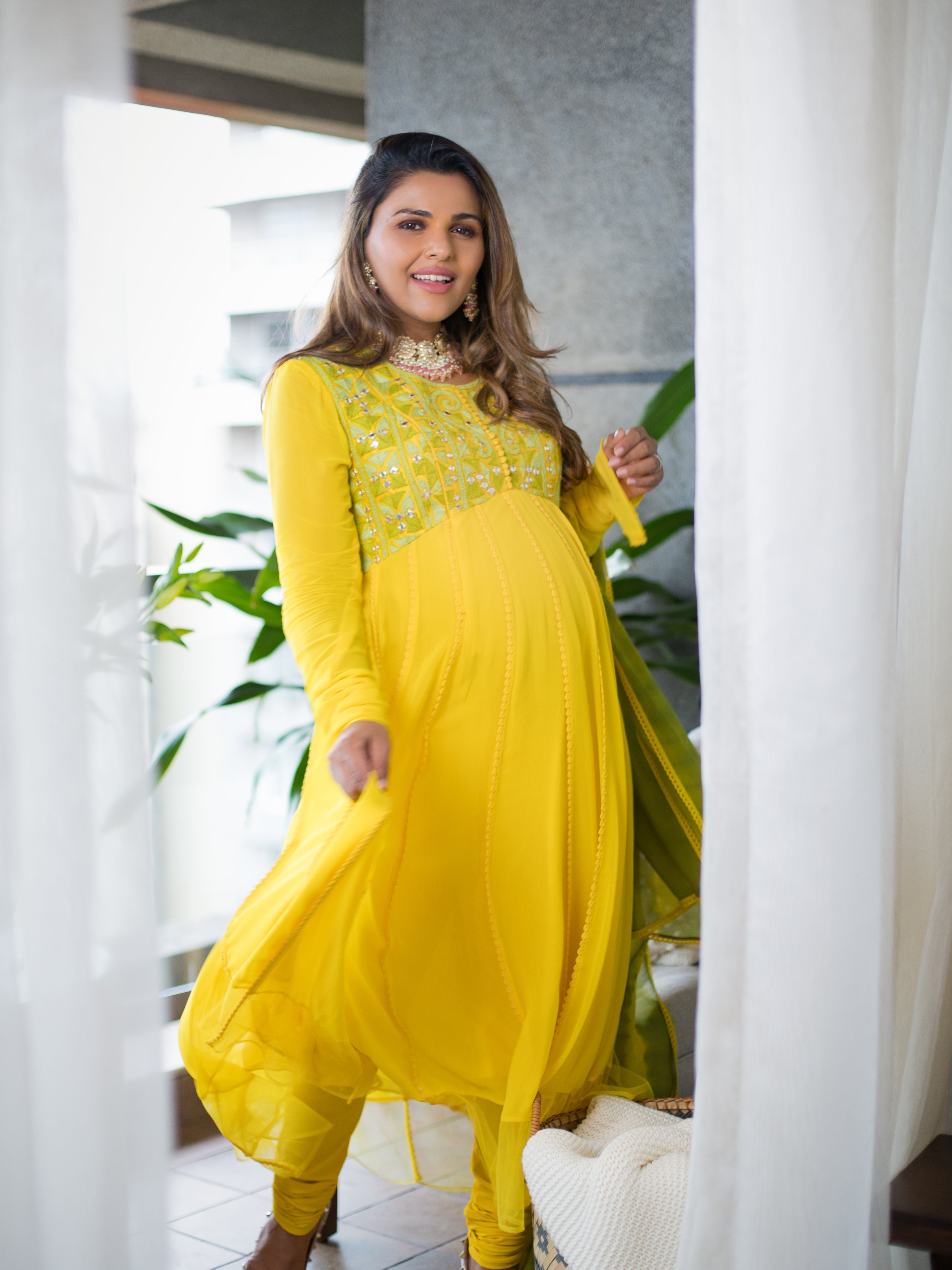 Women's Yellow Embroidered Anarkali Set